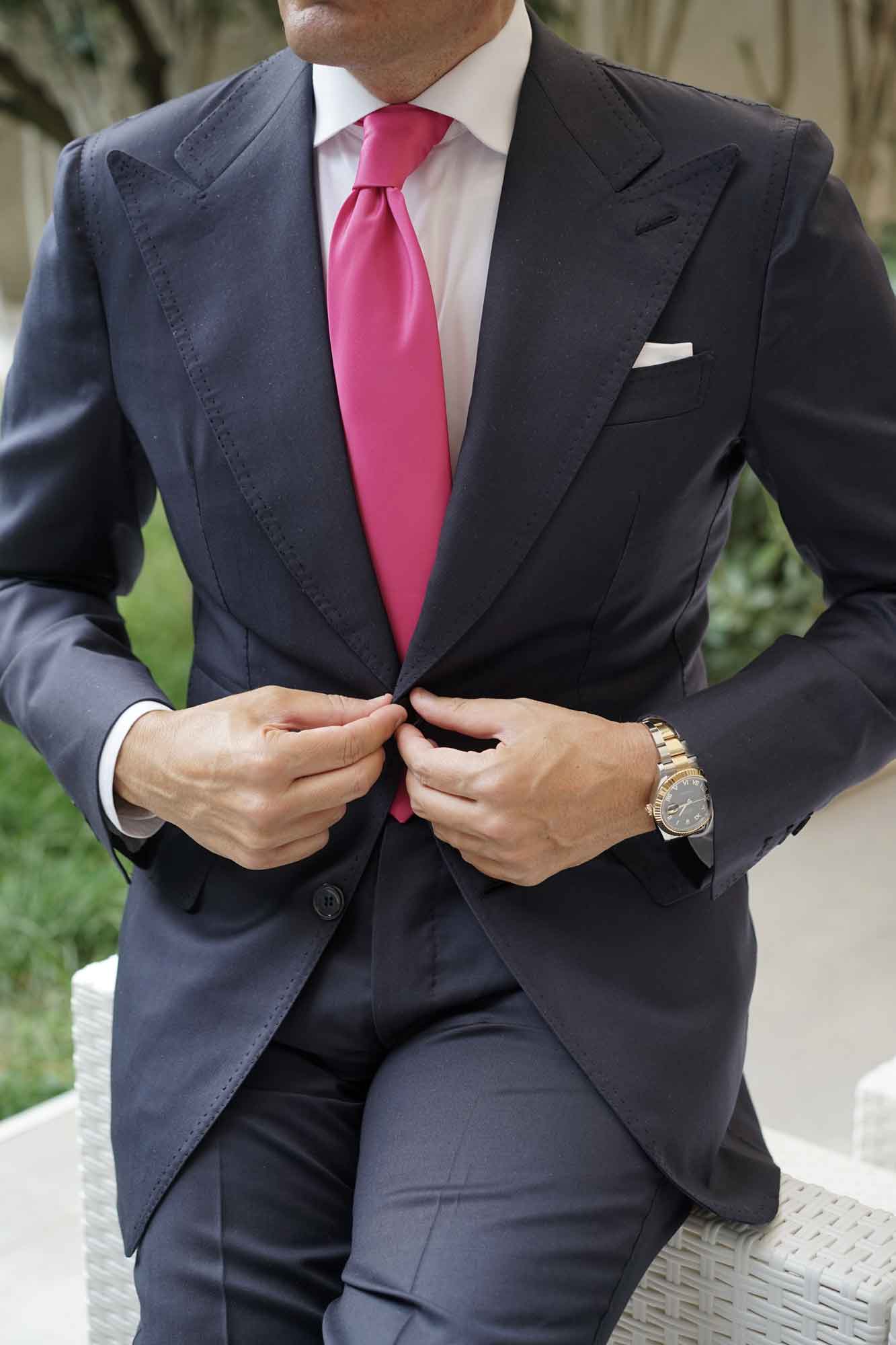 Magenta Pink Satin Necktie