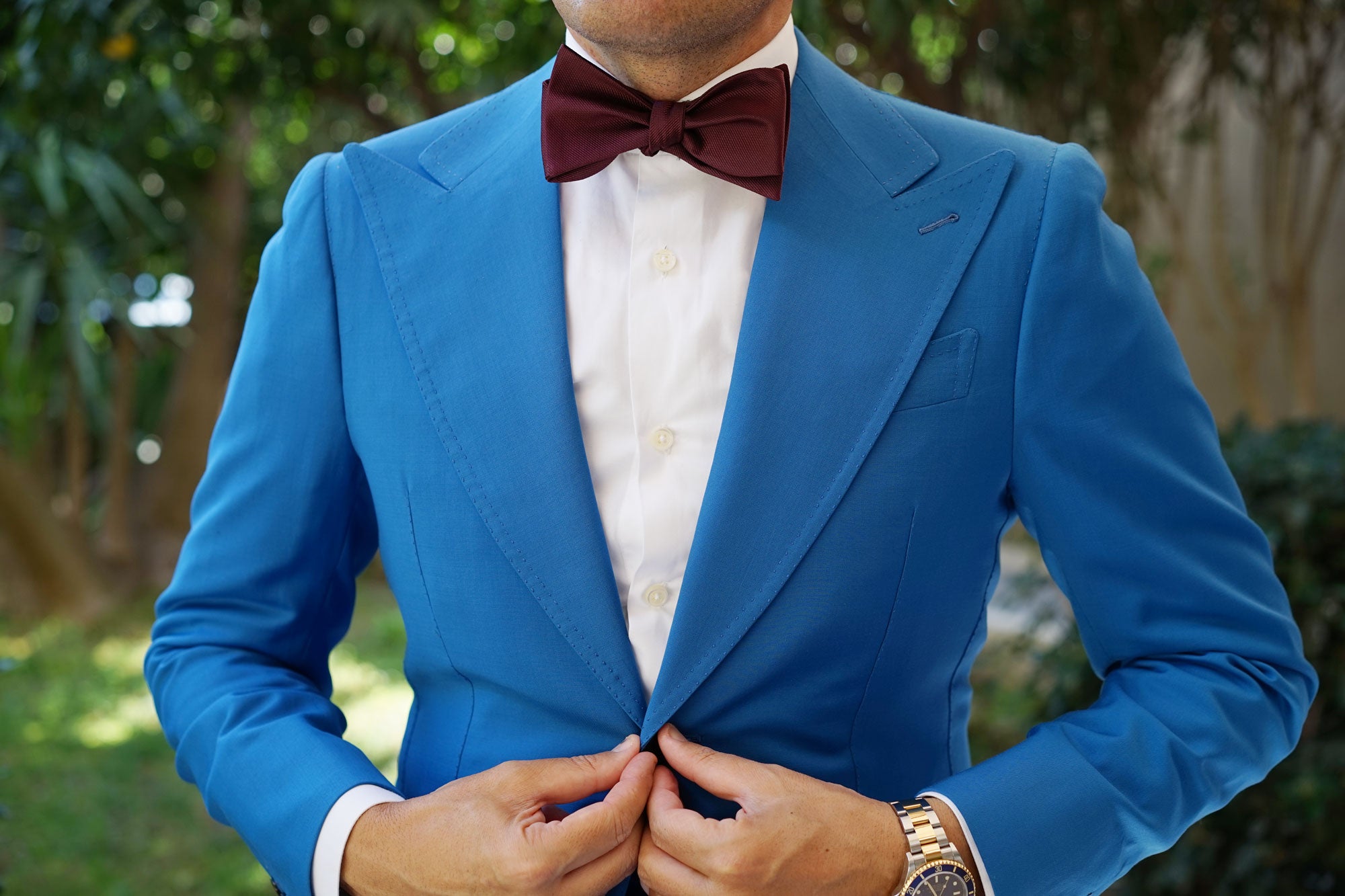 Garnet Wine Burgundy Weave Self Bow Tie