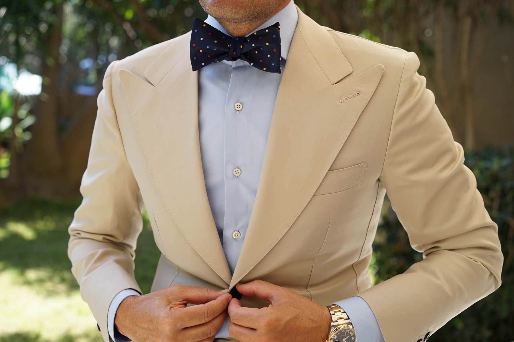 Navy Blue with Confetti Polka Dots Self Tie Bow Tie