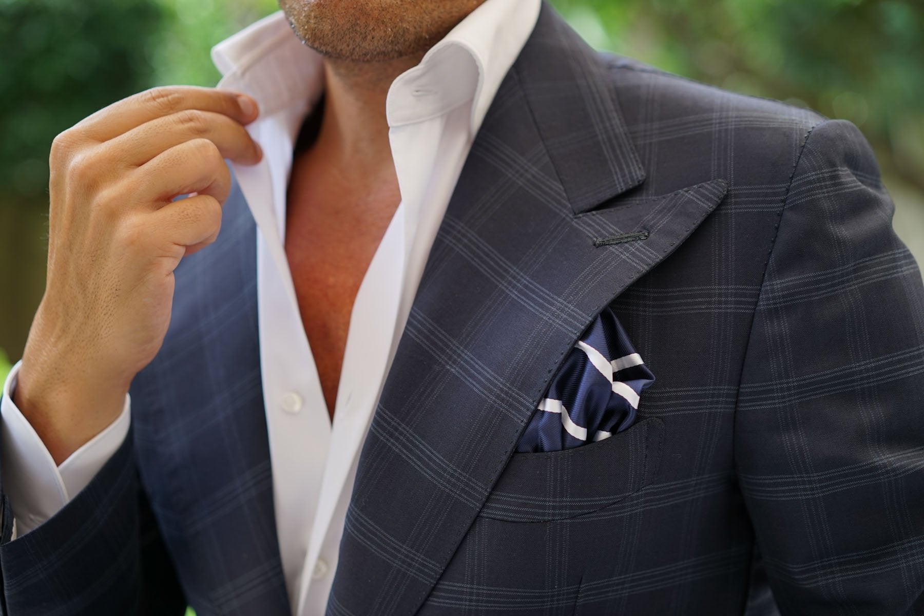 Navy Blue Pencil Stripe Pocket Square