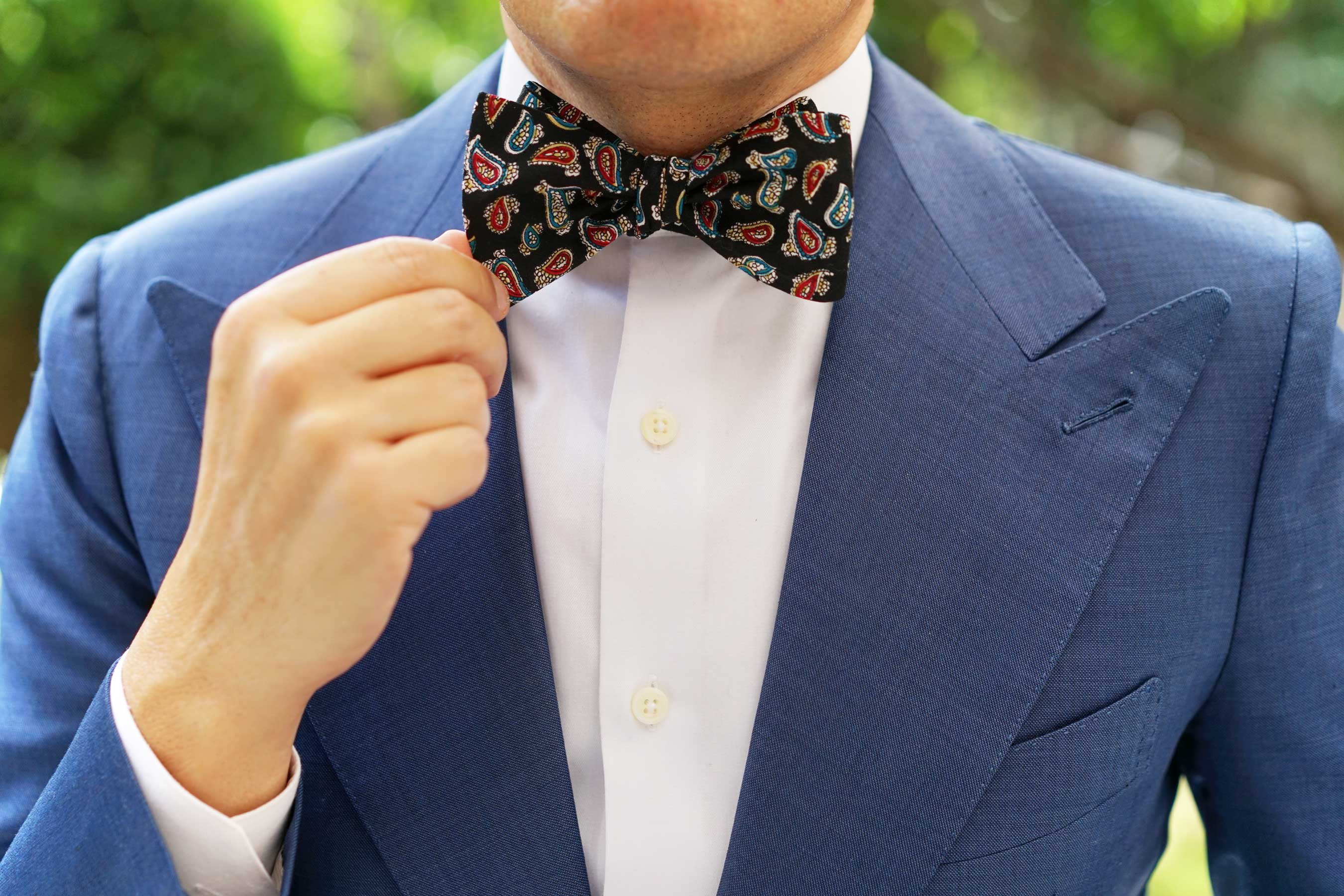 Black Twisted Teardrop Paisley Self Bow Tie