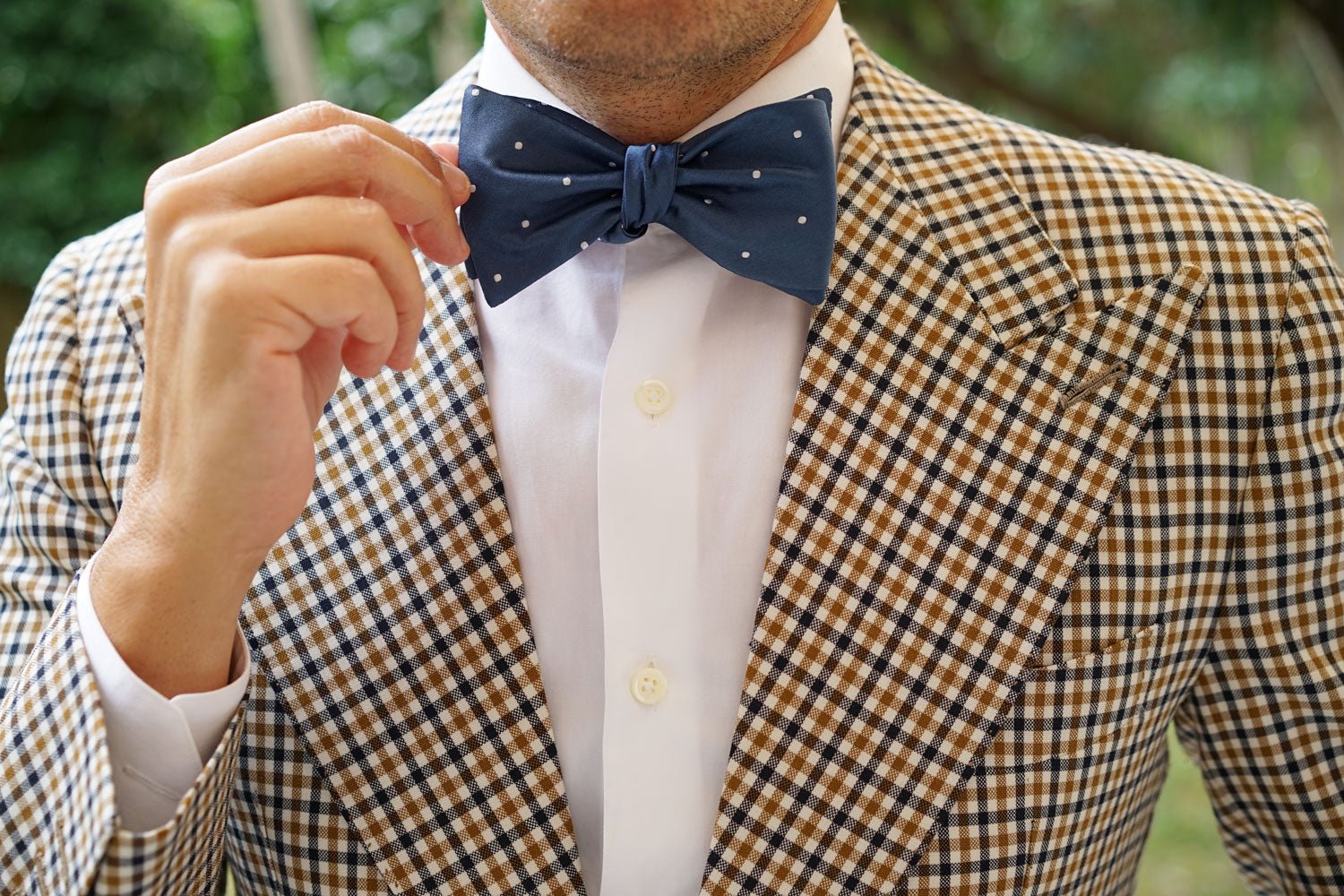 Prussian Polka Dots Self Bow Tie