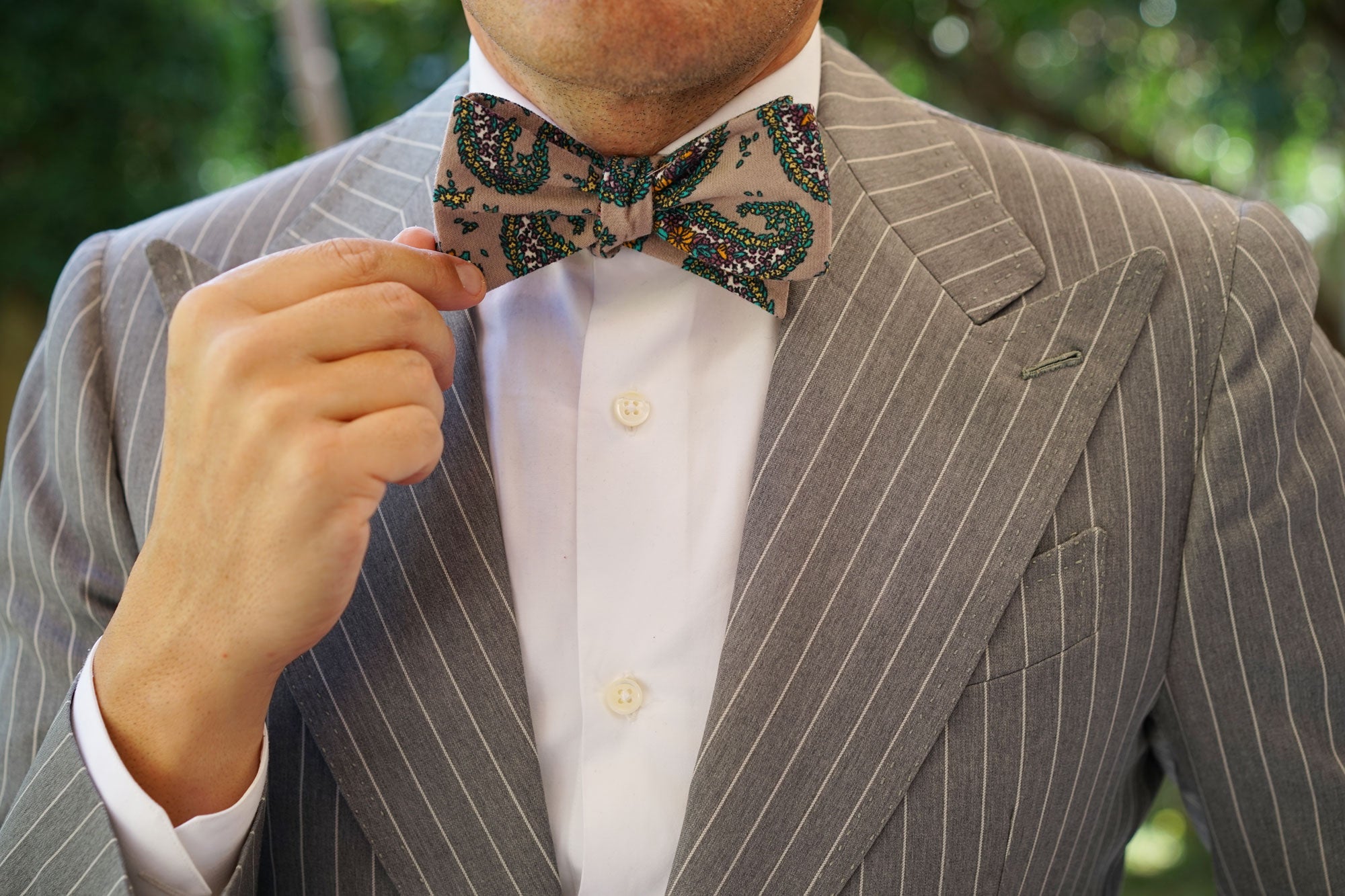 Bay of Kotor Light Brown Paisley Self Bow Tie