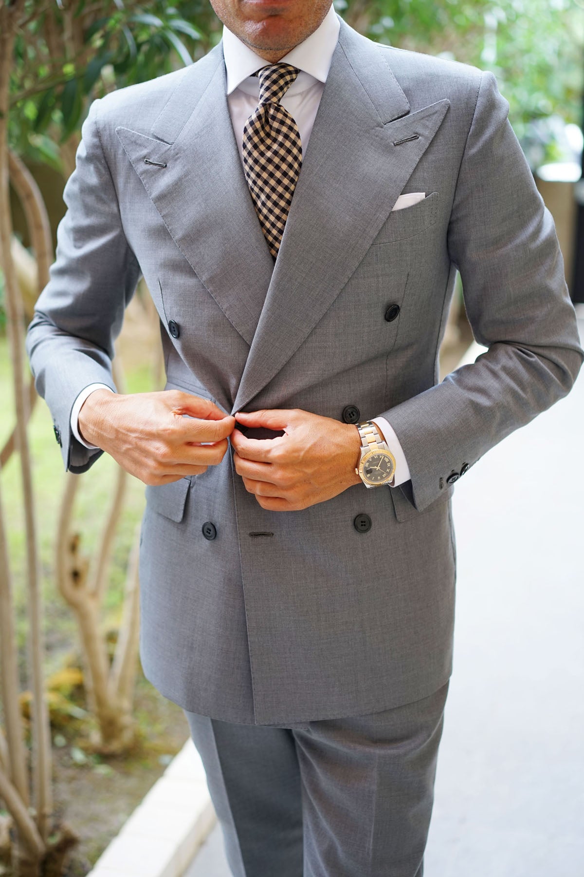 Khaki Black Gingham Blend Tie