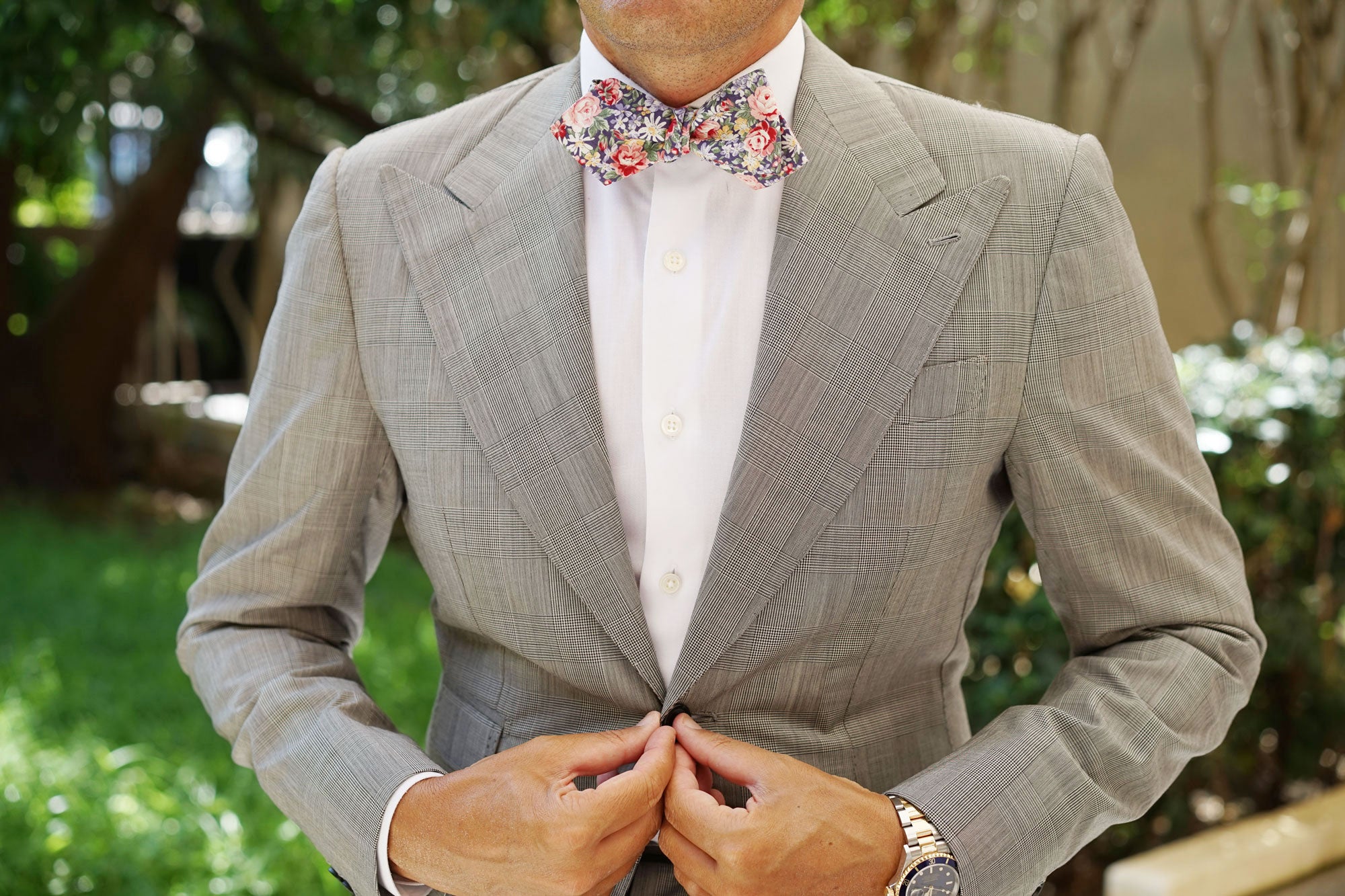 Pink Chrysanthemum Floral Diamond Self Bow Tie