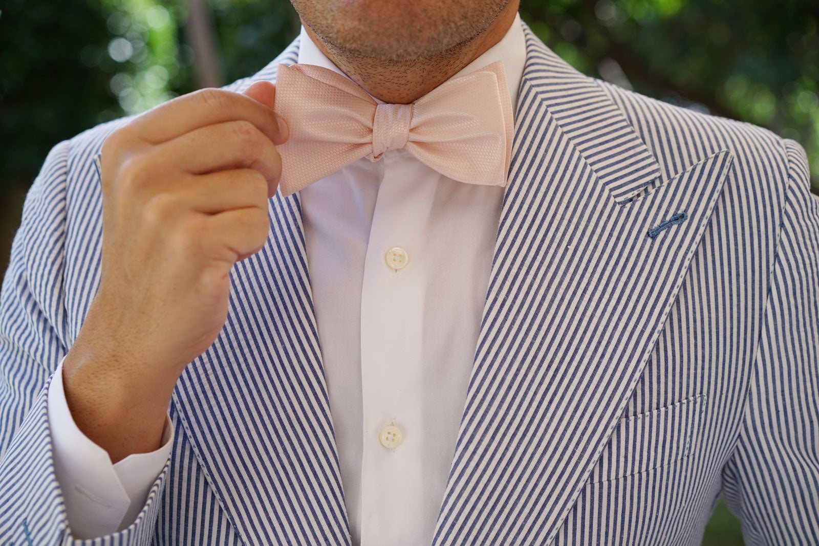 Blush Pink Basket Weave Self Bow Tie