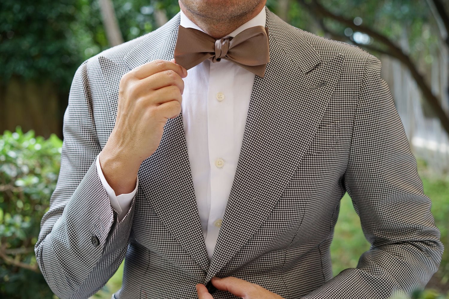 Dune Beige Brown Satin Self Bow Tie