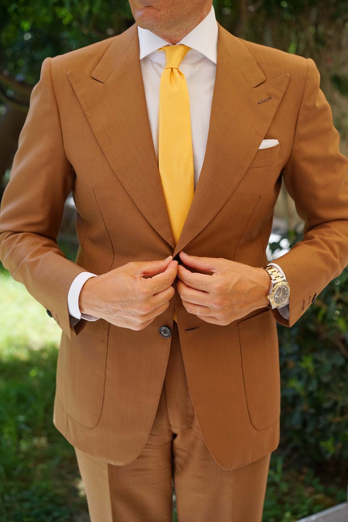 Butterscotch Yellow Herringbone Chevron Skinny Tie