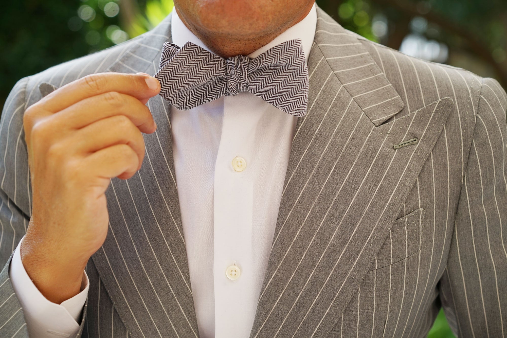 Navy Blue Herringbone Linen Self Tie Diamond Bow Tie