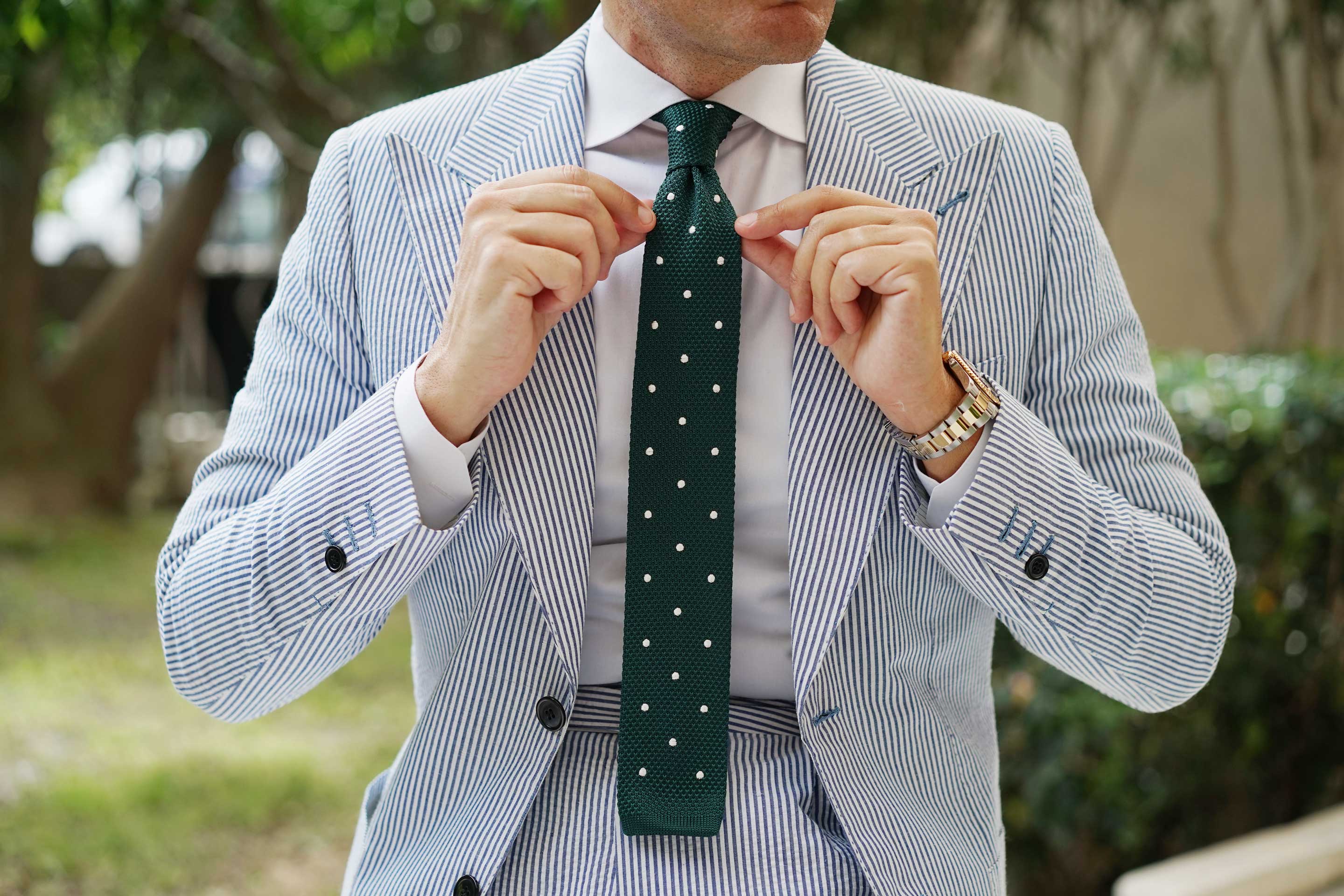 Ohara Green Polka Dot Knitted Tie