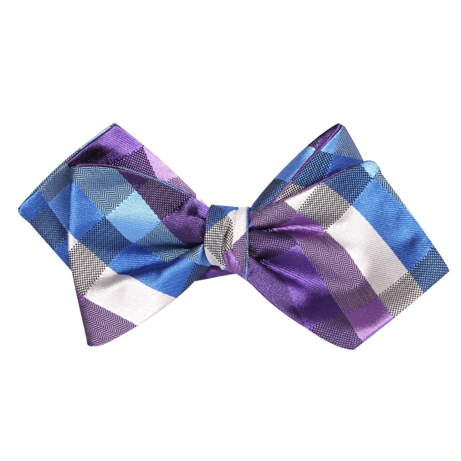 Royal Violet Checkered Self Tie Diamond Tip Bow Tie