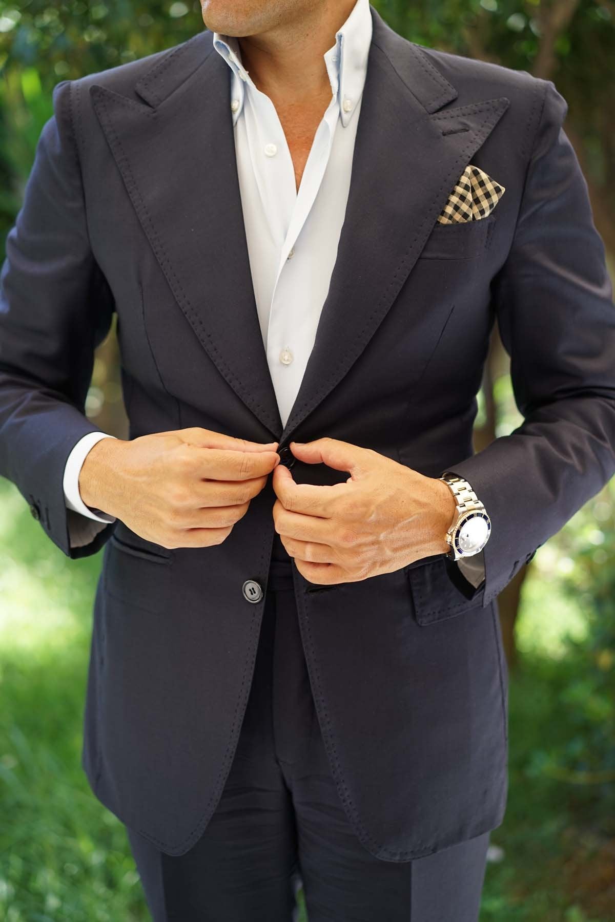 Khaki Black Gingham Blend Pocket Square