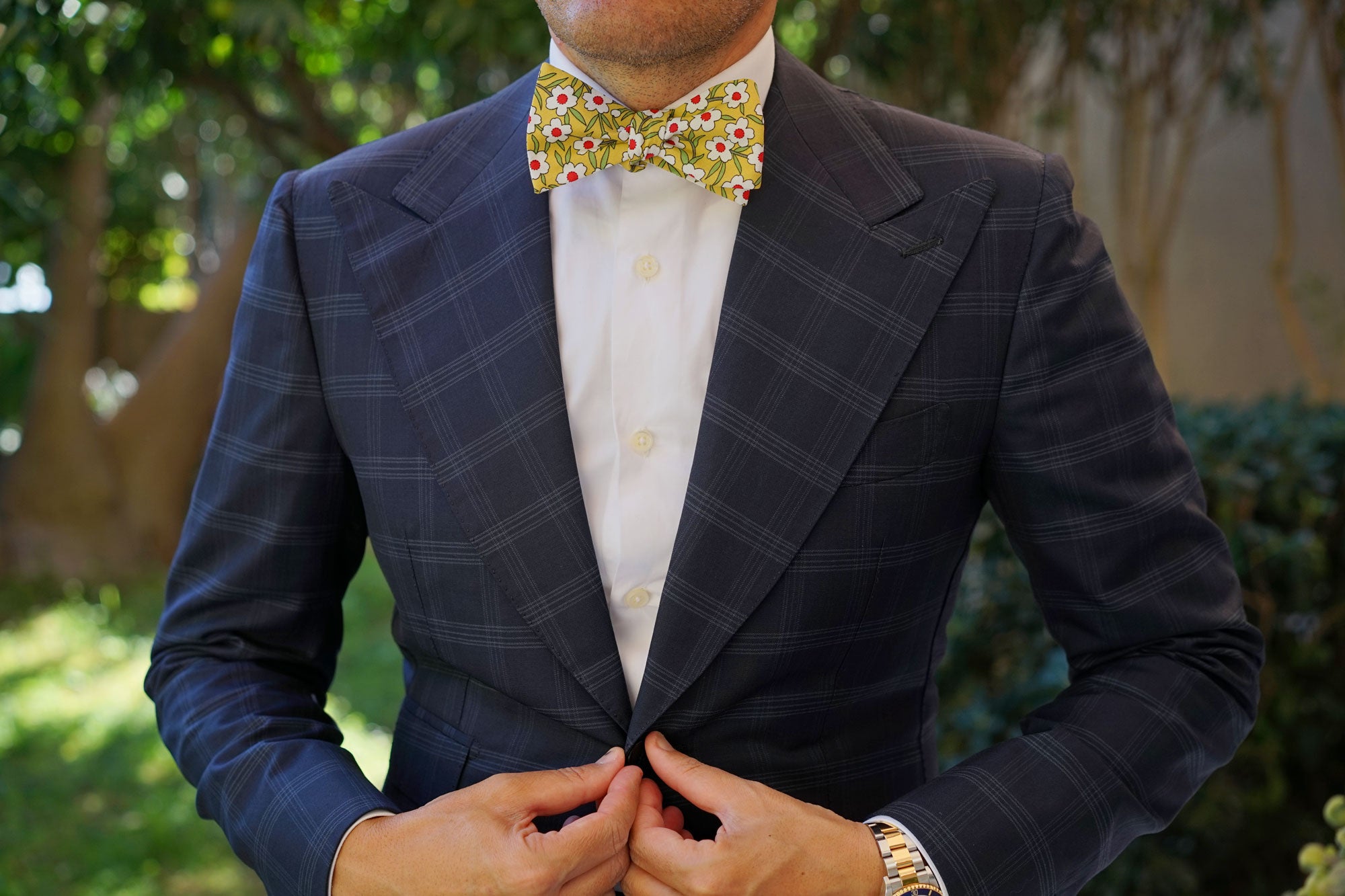 Cuban Marigold Floral Self Bow Tie