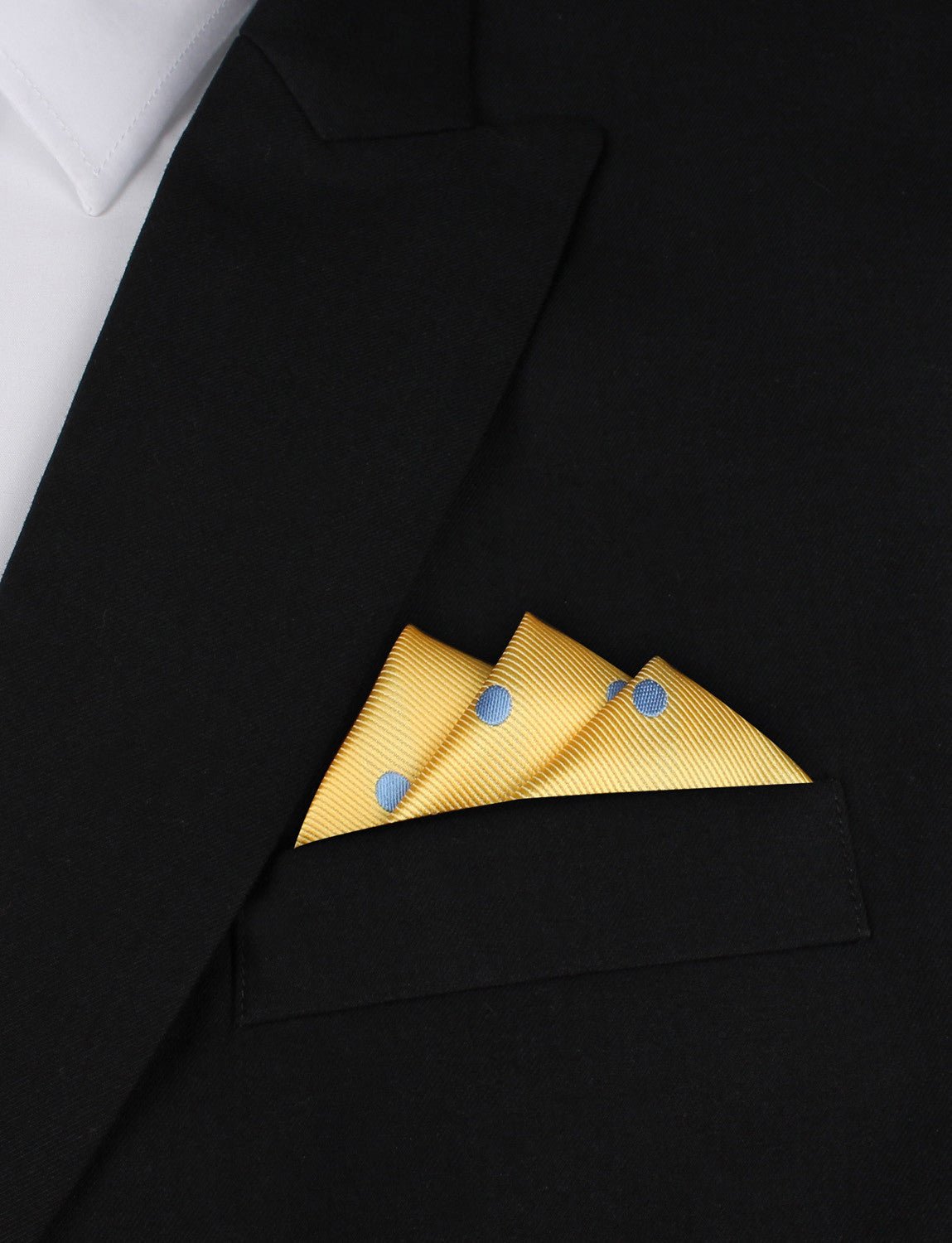 Yellow Pocket Square with Light Blue Polka Dots