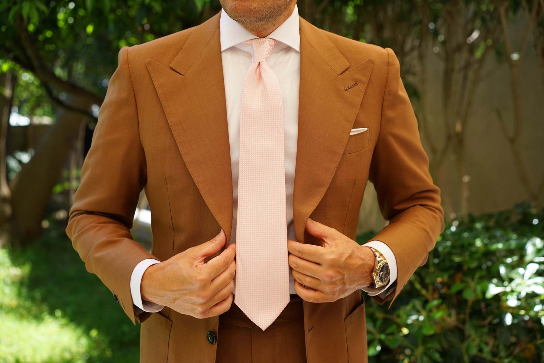 Pink Basket Weave Checkered Necktie