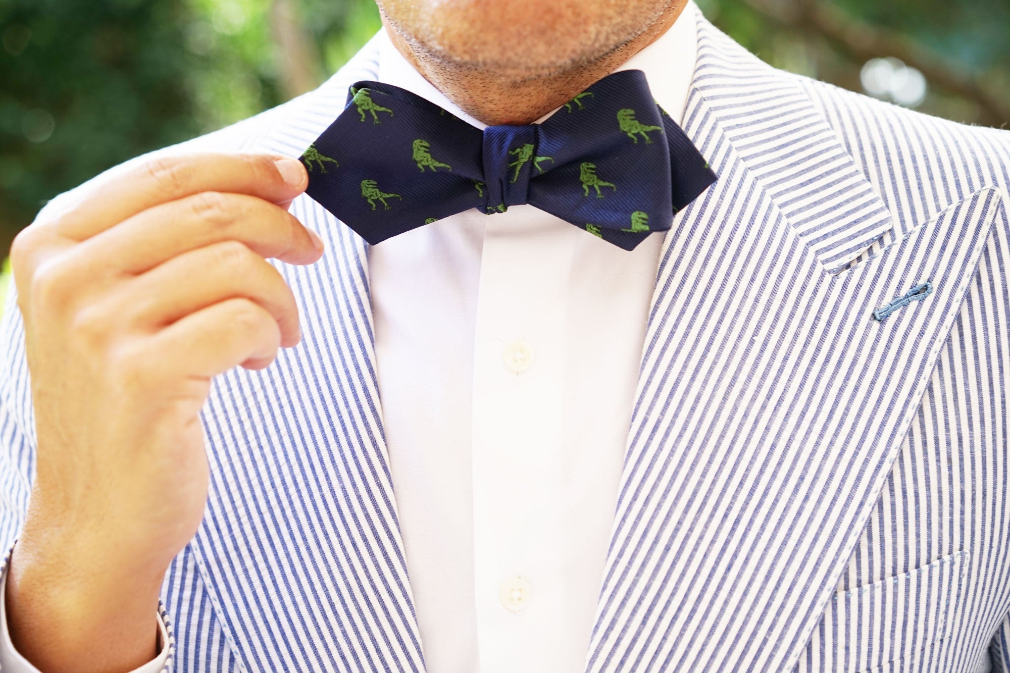 Green T-Rex Dinosaur Diamond Self Bow Tie