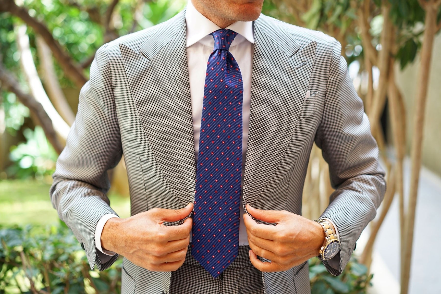 Navy Blue Tie with Red Pattern