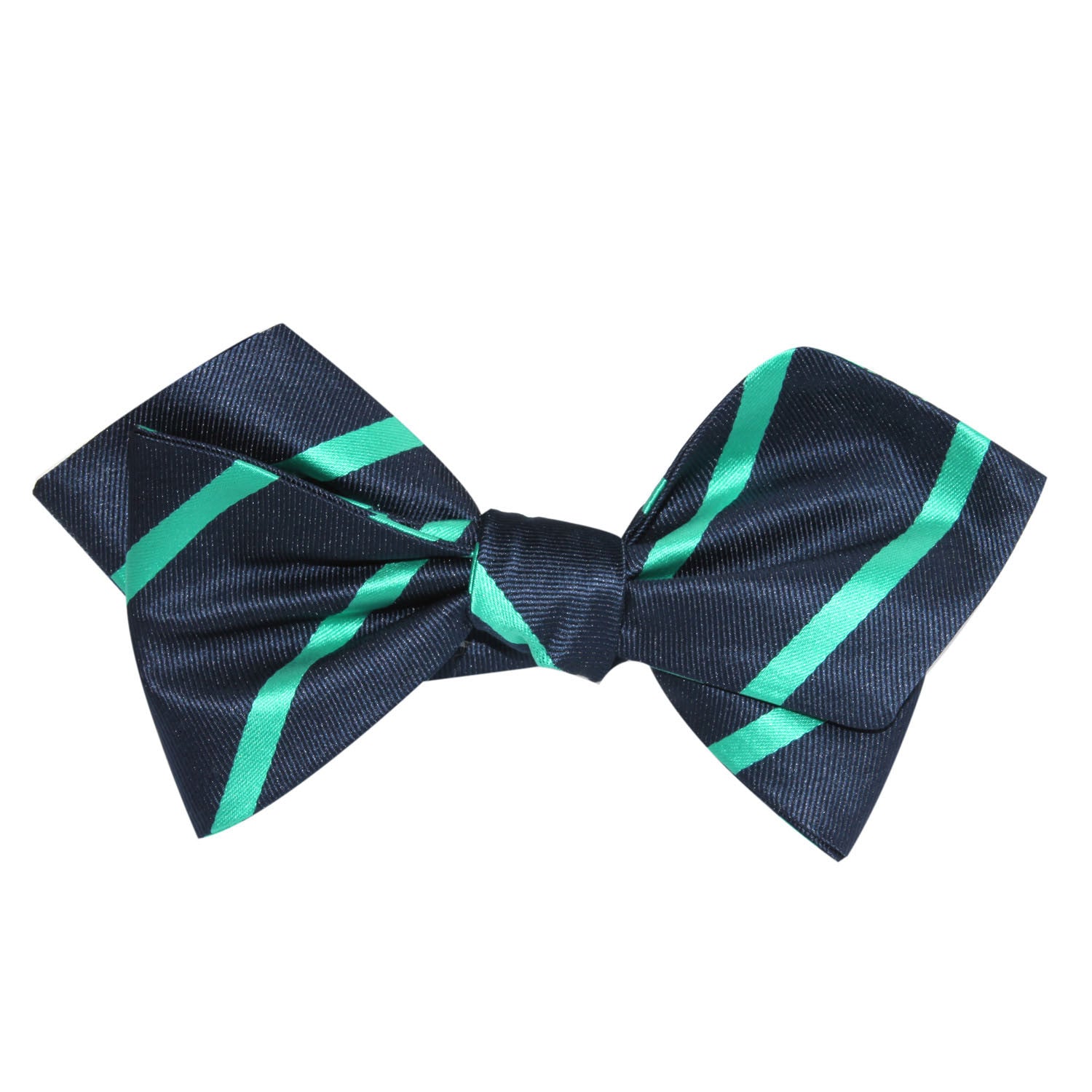 Navy Blue with Green Stripes Self Tie Diamond Tip Bow Tie