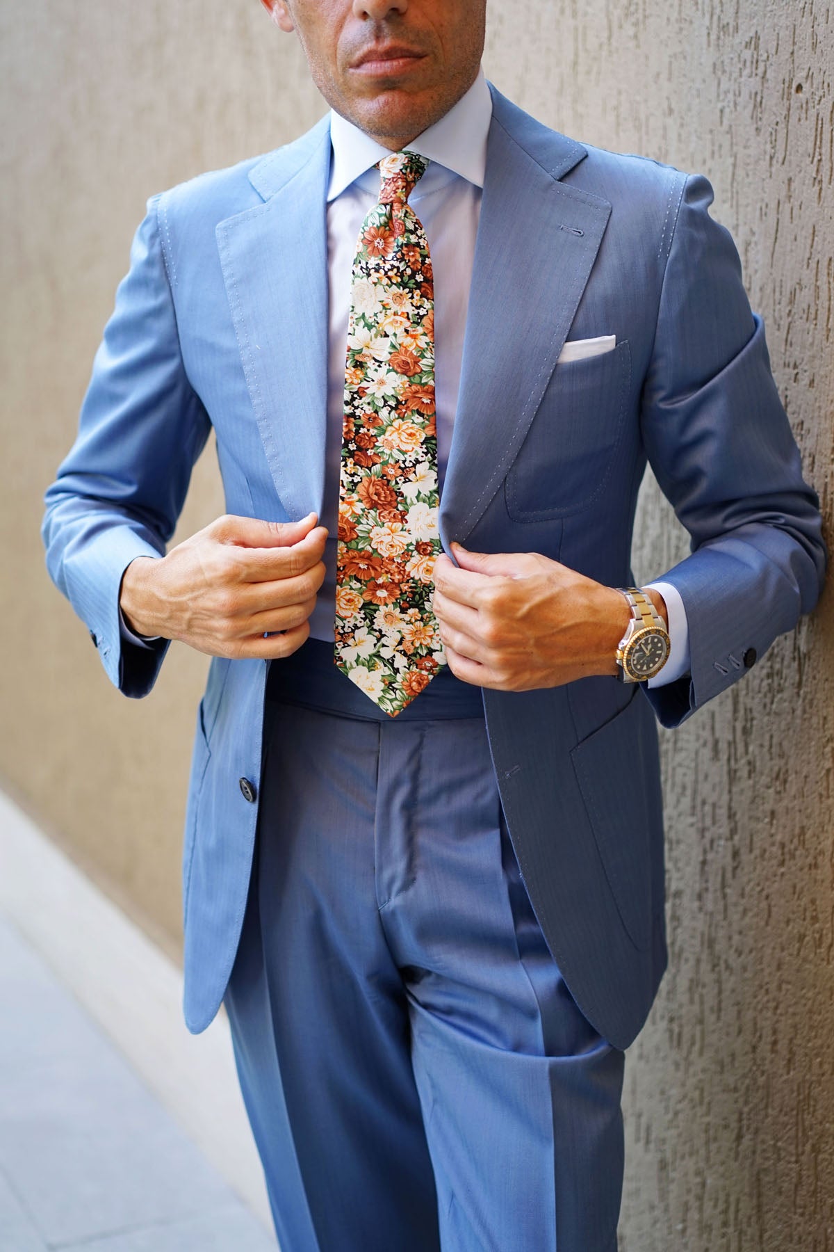 San Pietro Orange Floral Tie