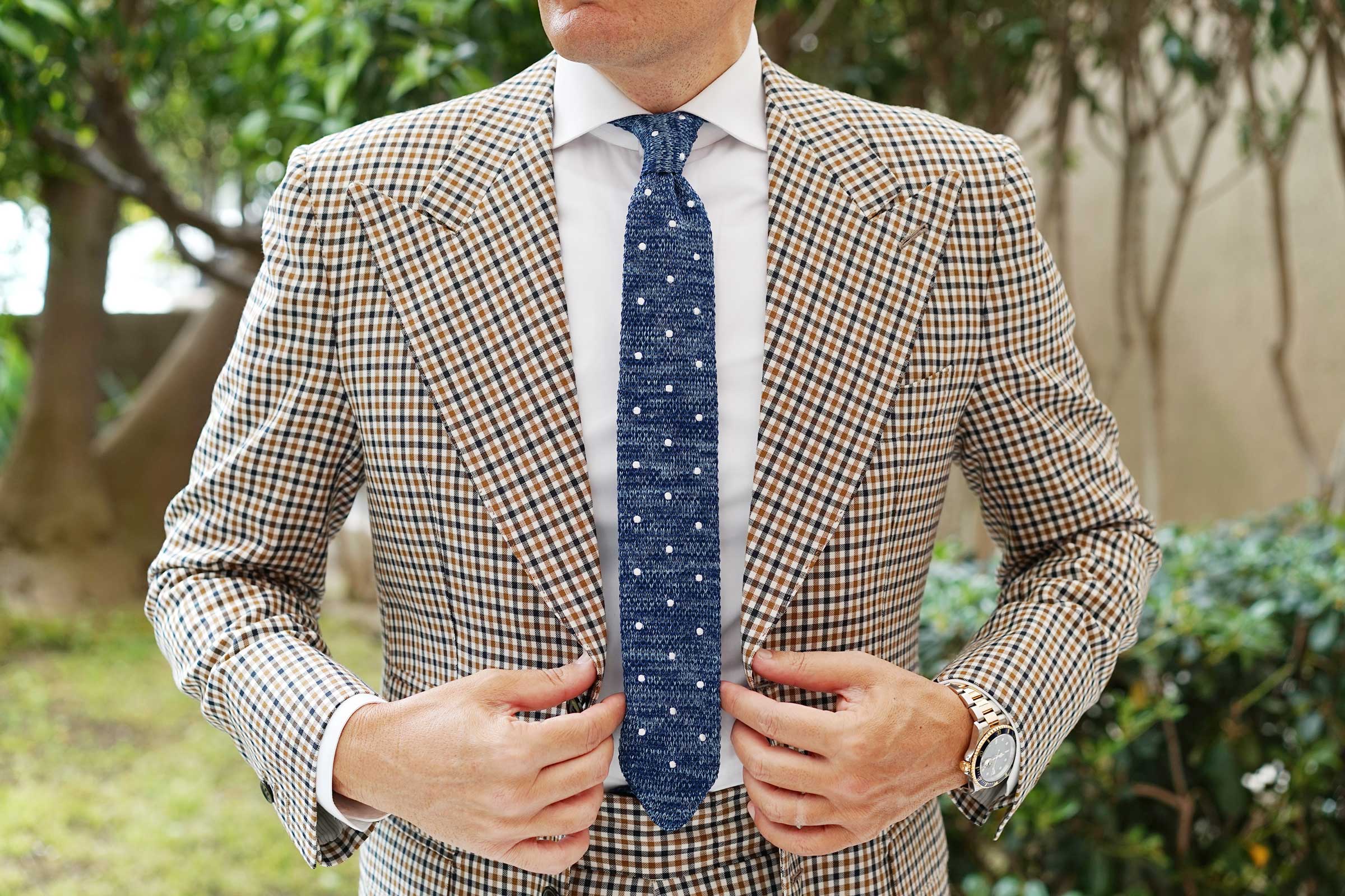 Cerulean White Polka Dot Knitted Tie