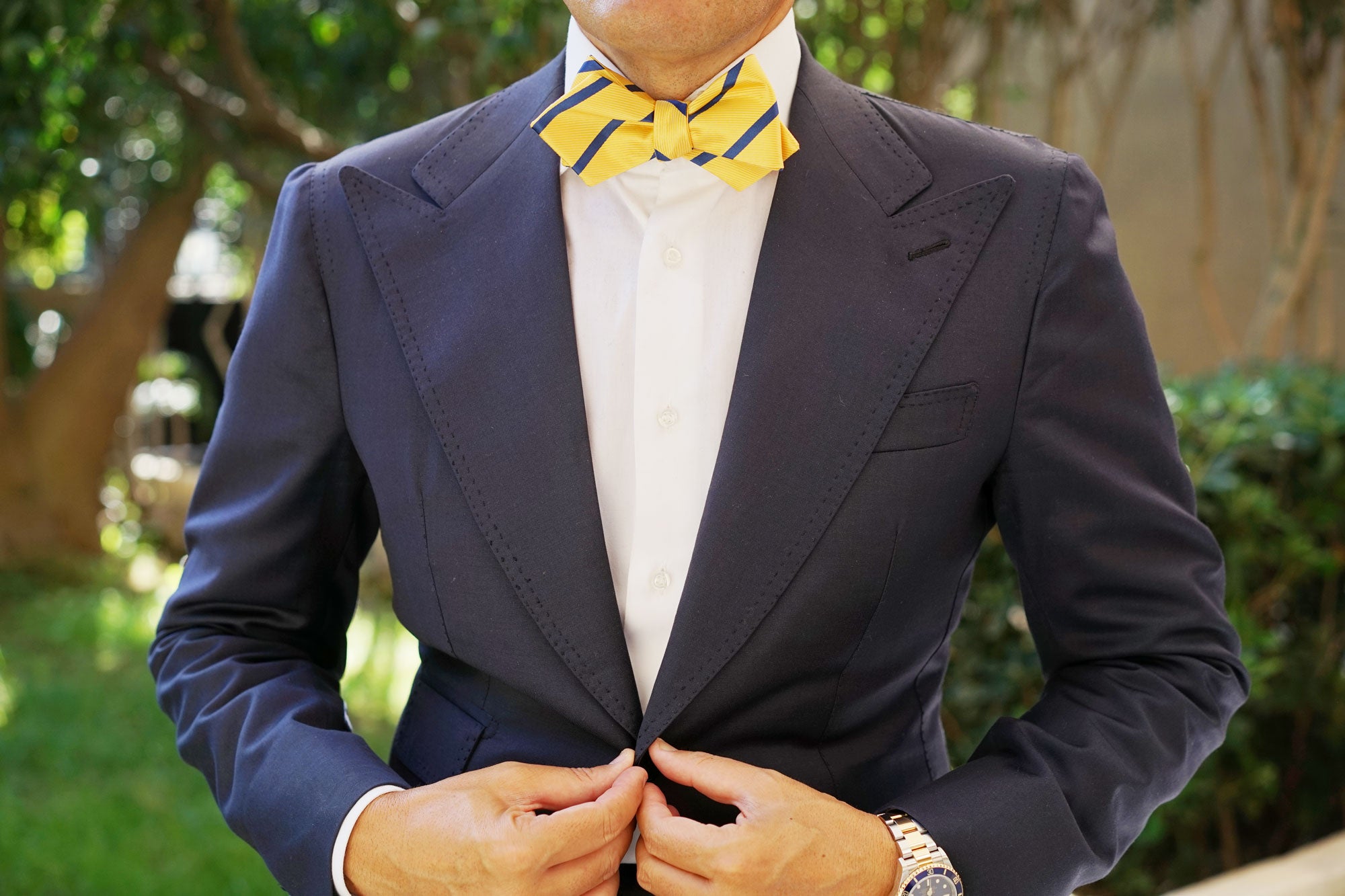 Yellow Pencil Stripe Diamond Self Bow Tie