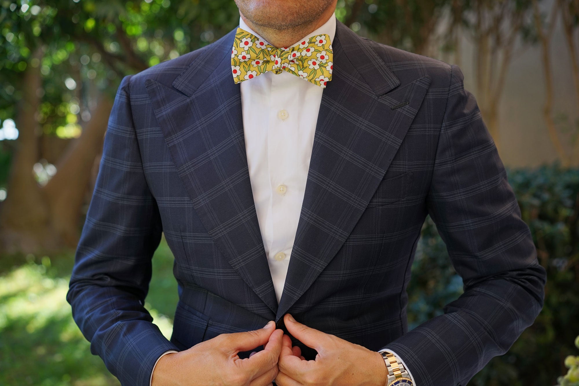 Cuban Marigold Floral Self Bow Tie