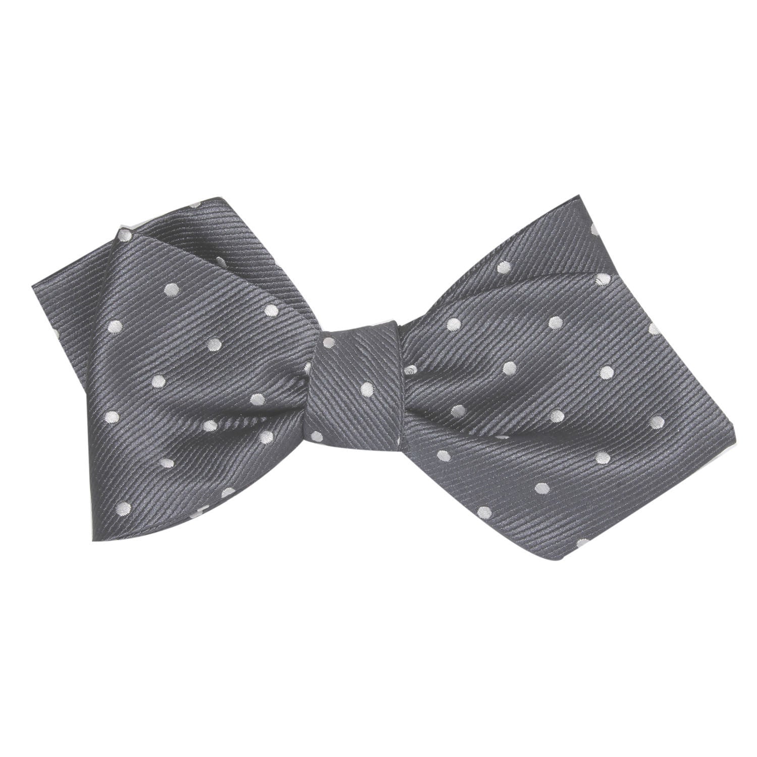 Charcoal Grey with White Polka Dots Self Tie Diamond Tip Bow Tie