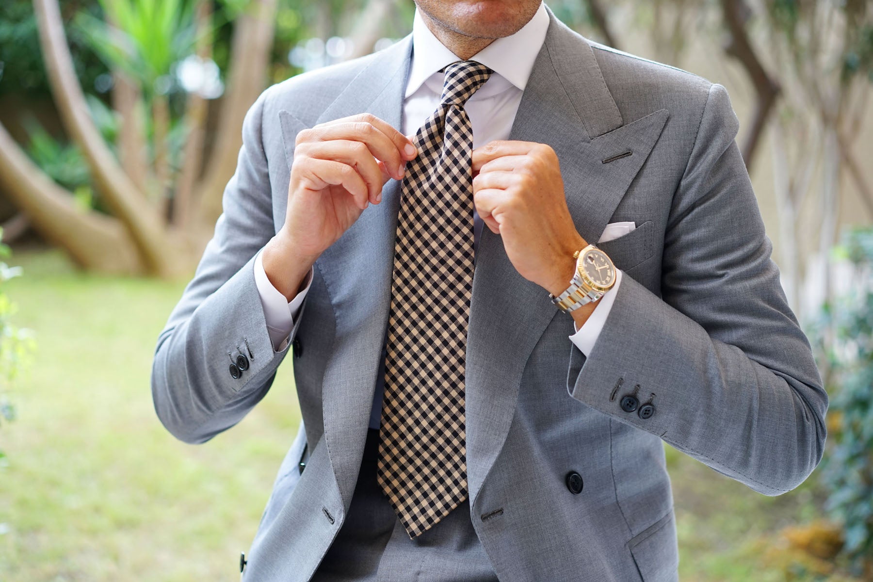 Khaki Black Gingham Blend Tie