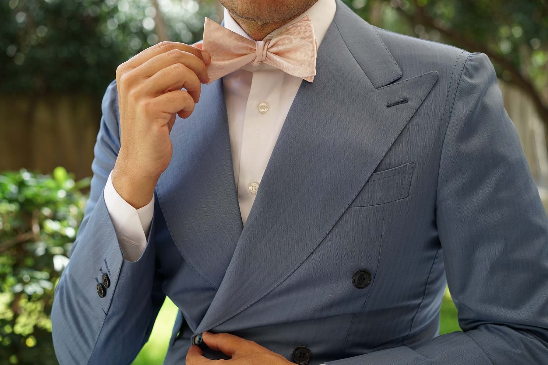 Blush Pink Herringbone Self Bow Tie