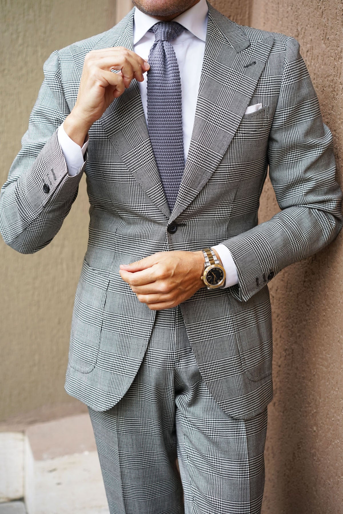 Light Grey Pointed Knitted Tie