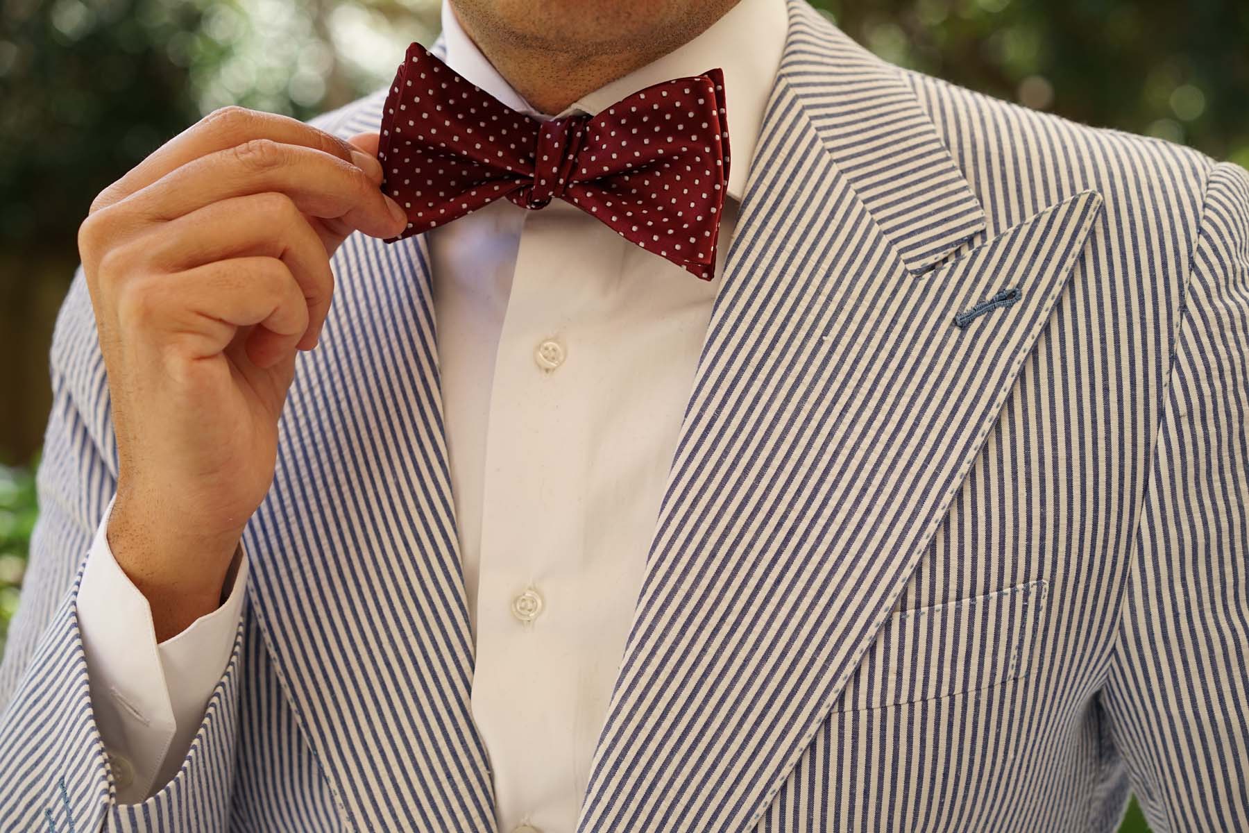 Burgundy Mini Polka Dots Self Bow Tie