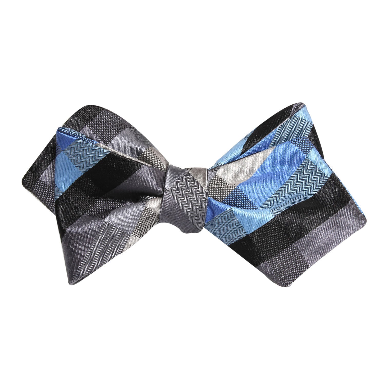 Black Grey Silver Blue Pattern Self Tie Diamond Tip Bow Tie