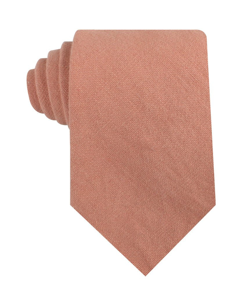 Burnt Coral Sunset Pink Chenille Linen Necktie