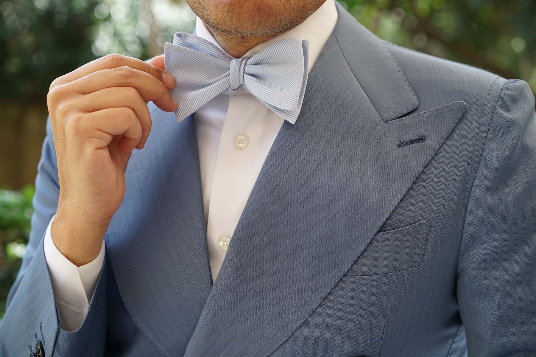 Light Blue and White Pinstripes Cotton Self Tie Bow Tie