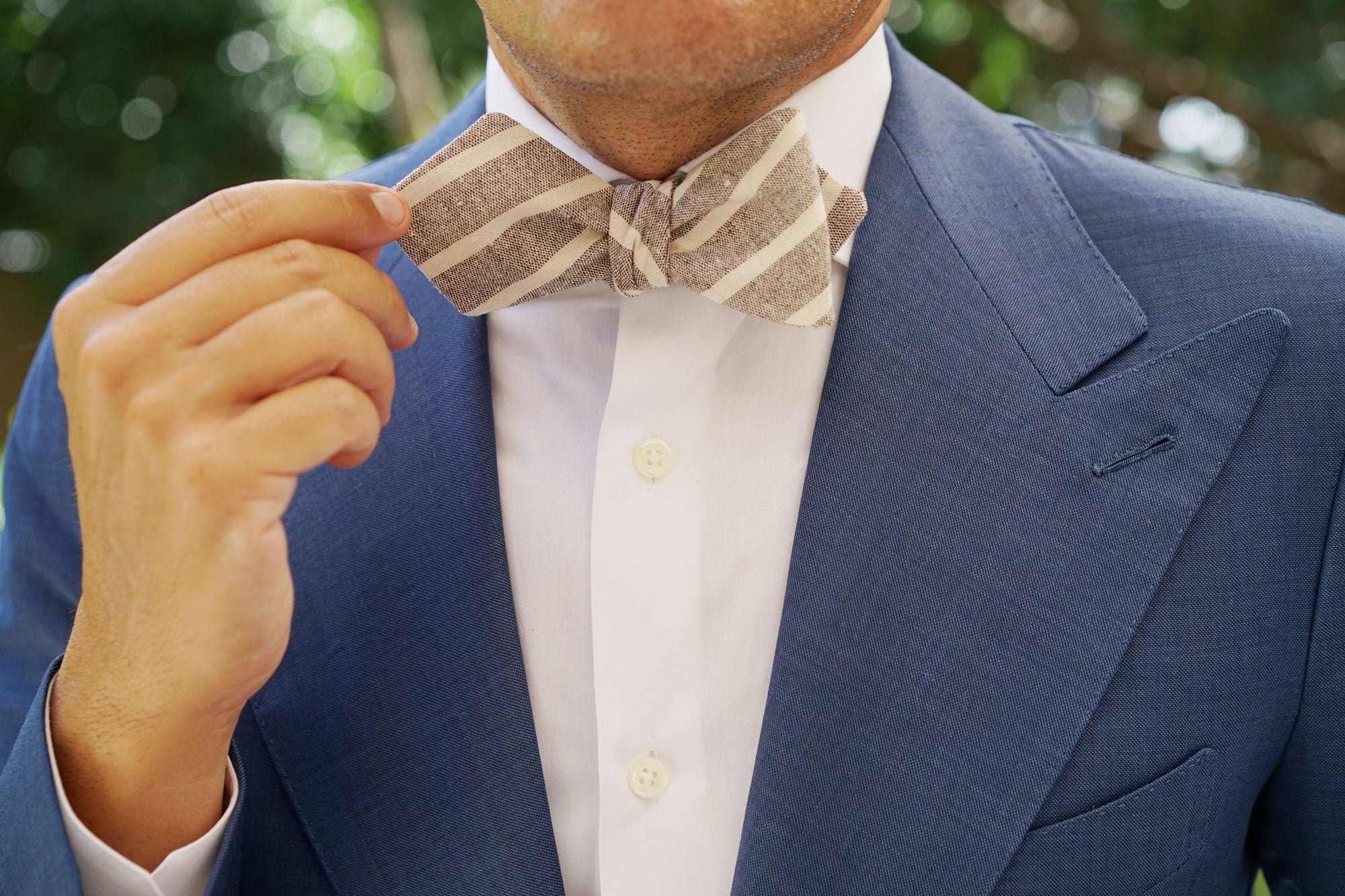 Mersin Brown Stripe Chalk Linen Diamond Self Bow Tie