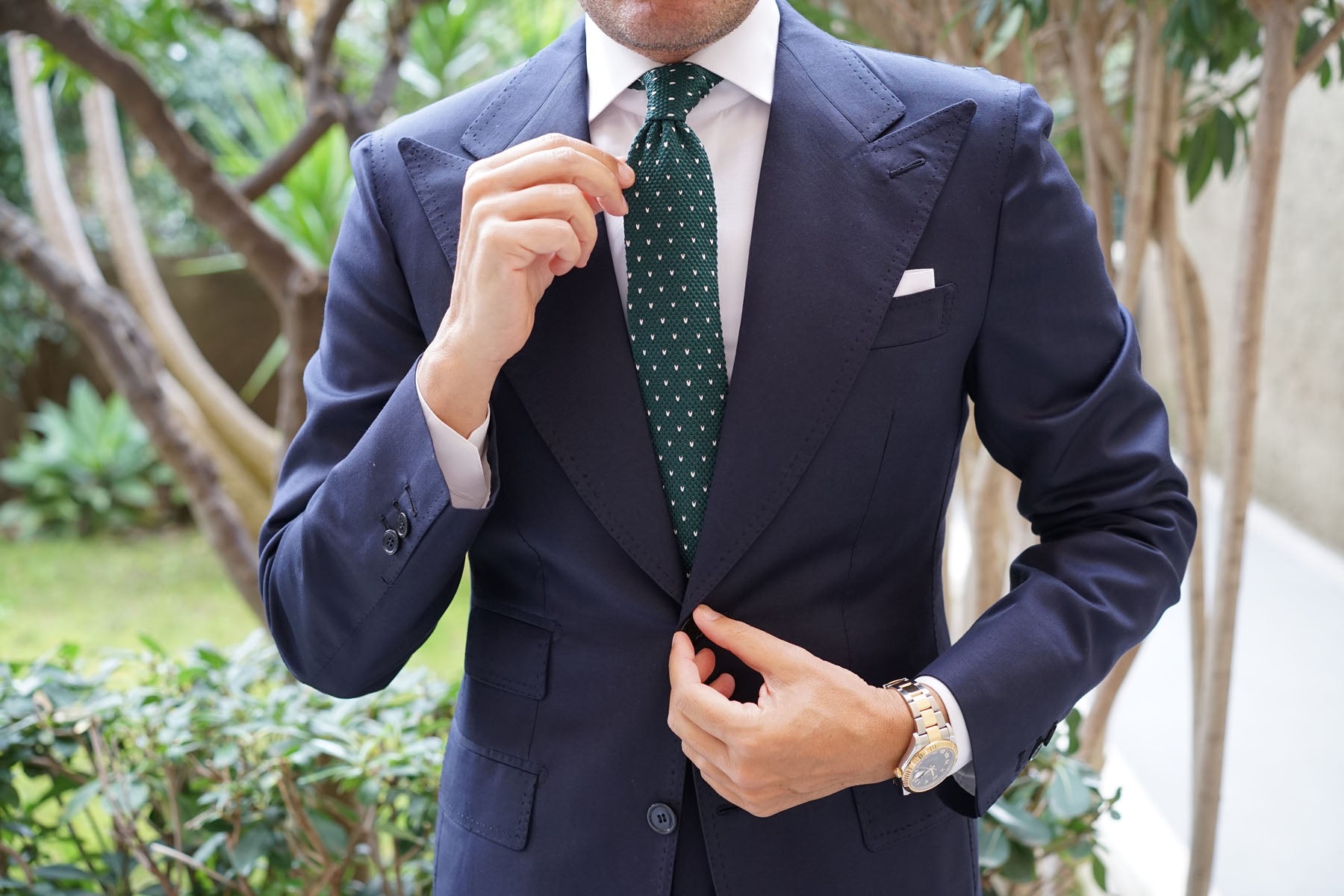 Forest Green & White Pattern Knitted Tie