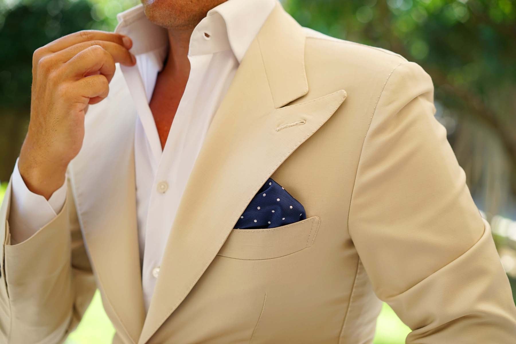 The OTAA Navy Blue with White Polka Dots Pocket Square