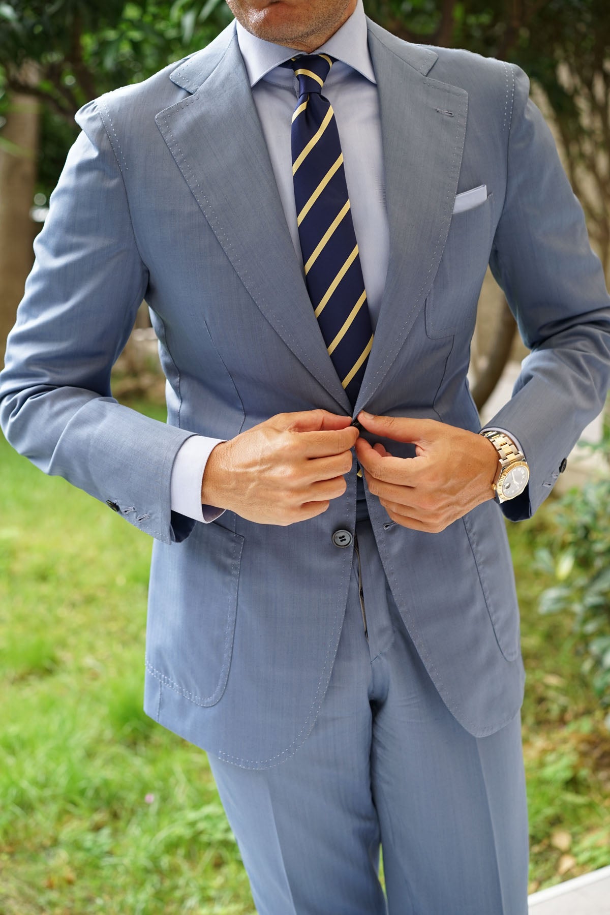 Navy Blue with Yellow Stripes Skinny Tie