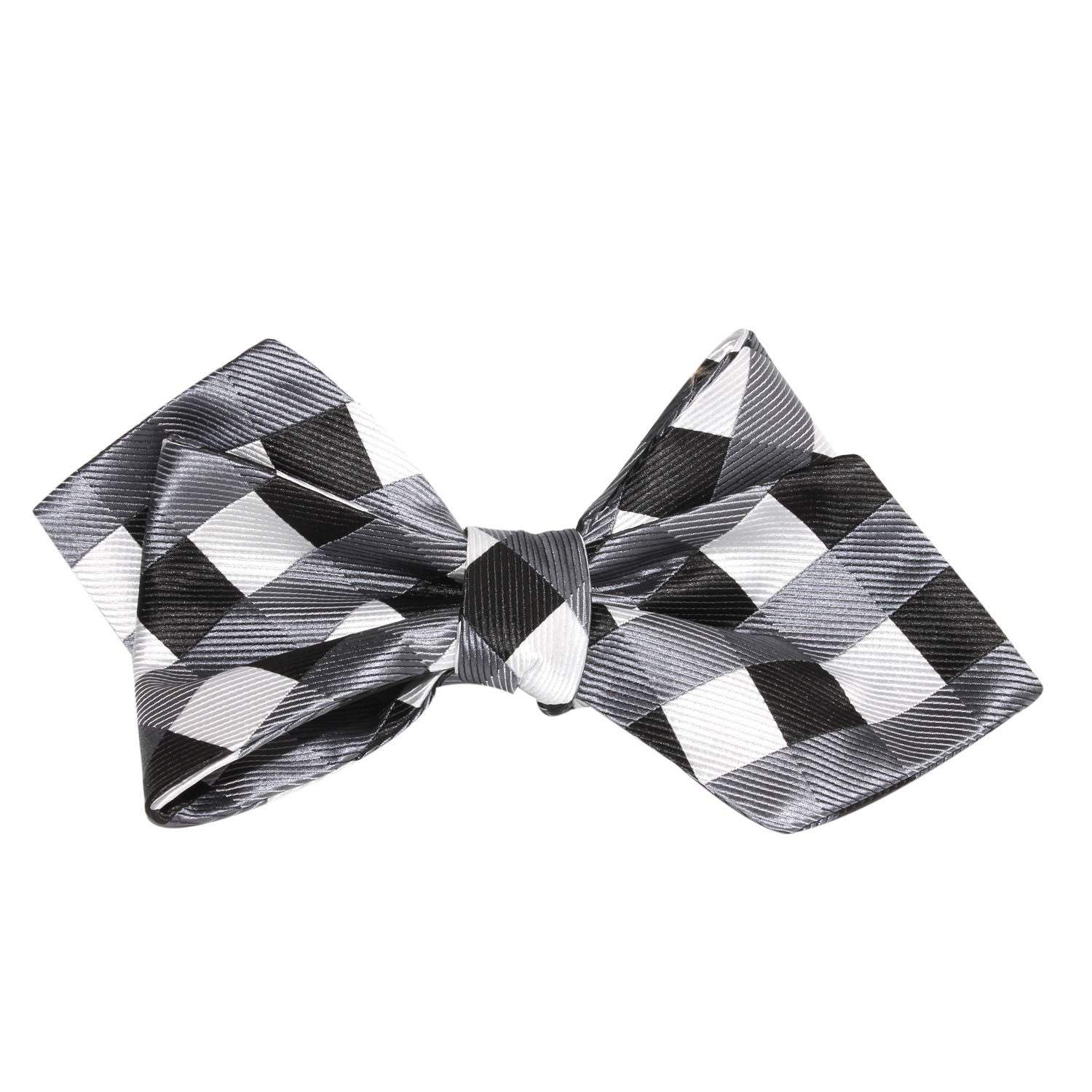 Black White Grey Checkered Self Tie Diamond Tip Bow Tie