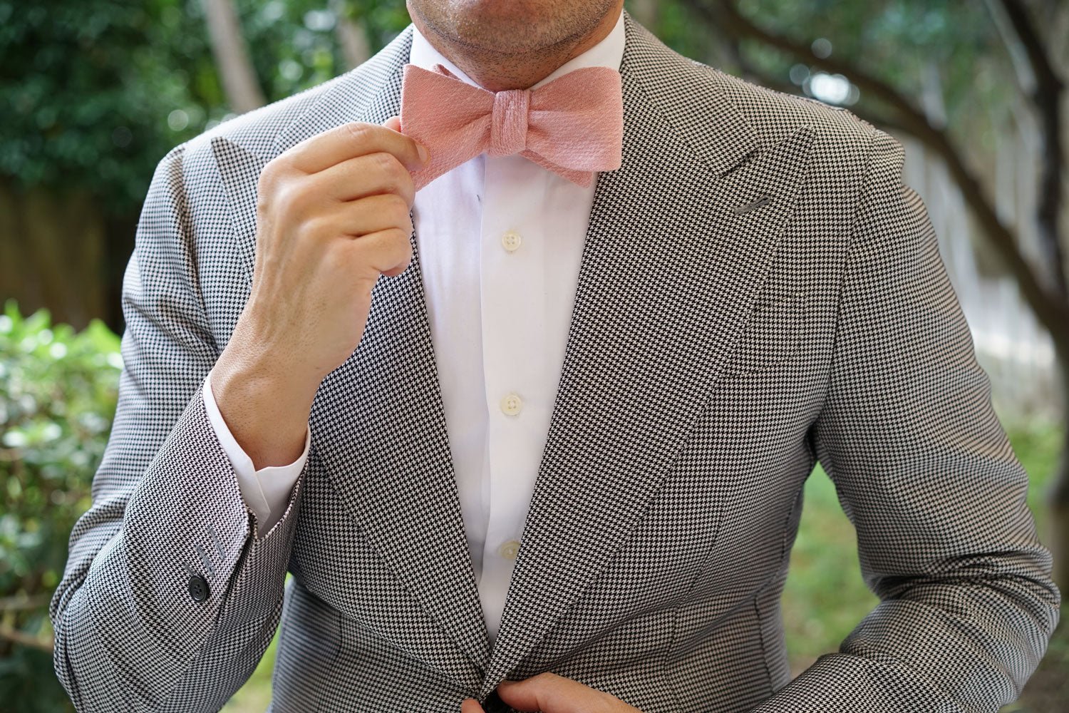 Blush Flamingo Pink Linen Self Bow Tie