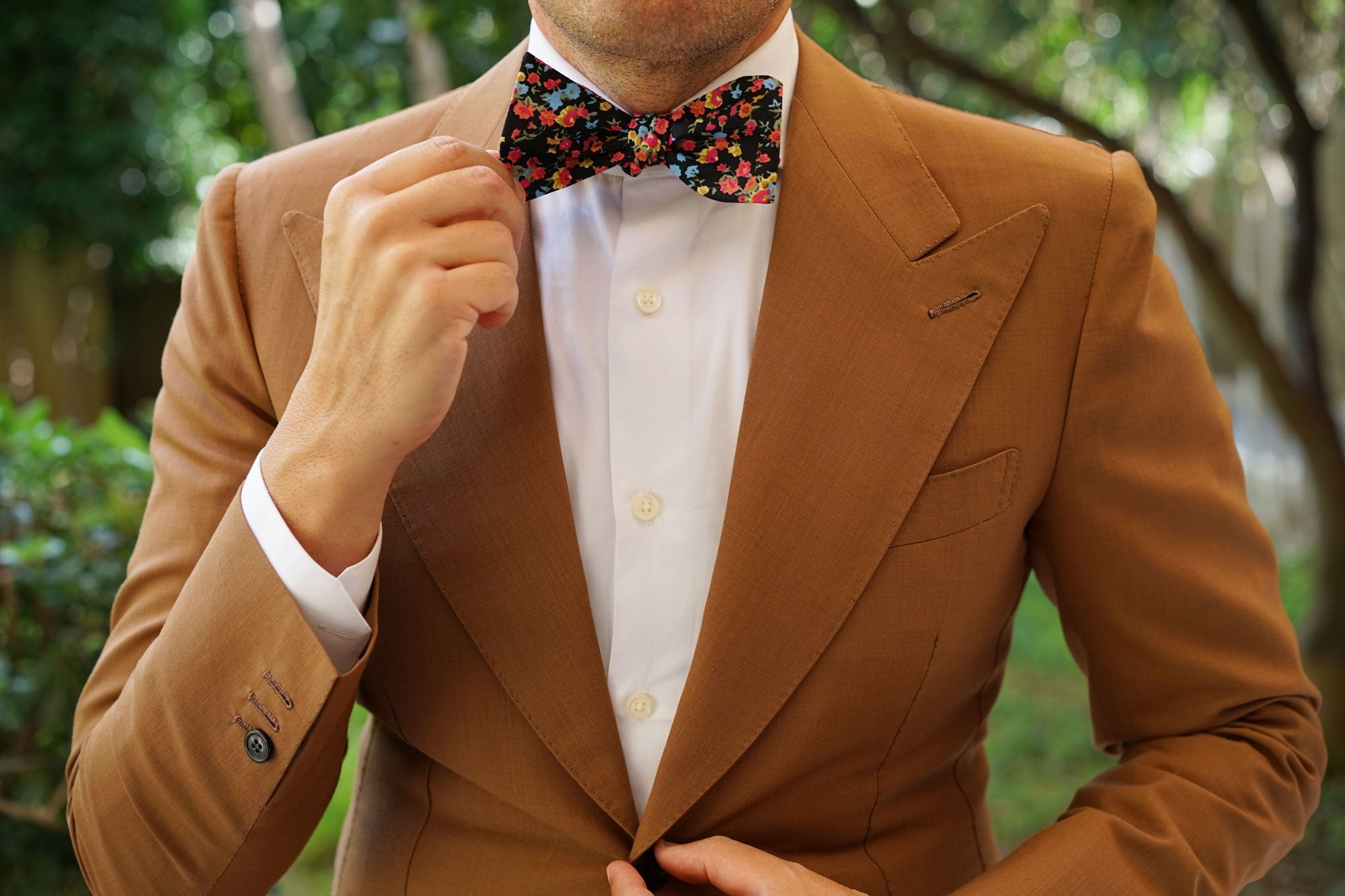 Amaryllis Black Liberty Floral Self Bow Tie