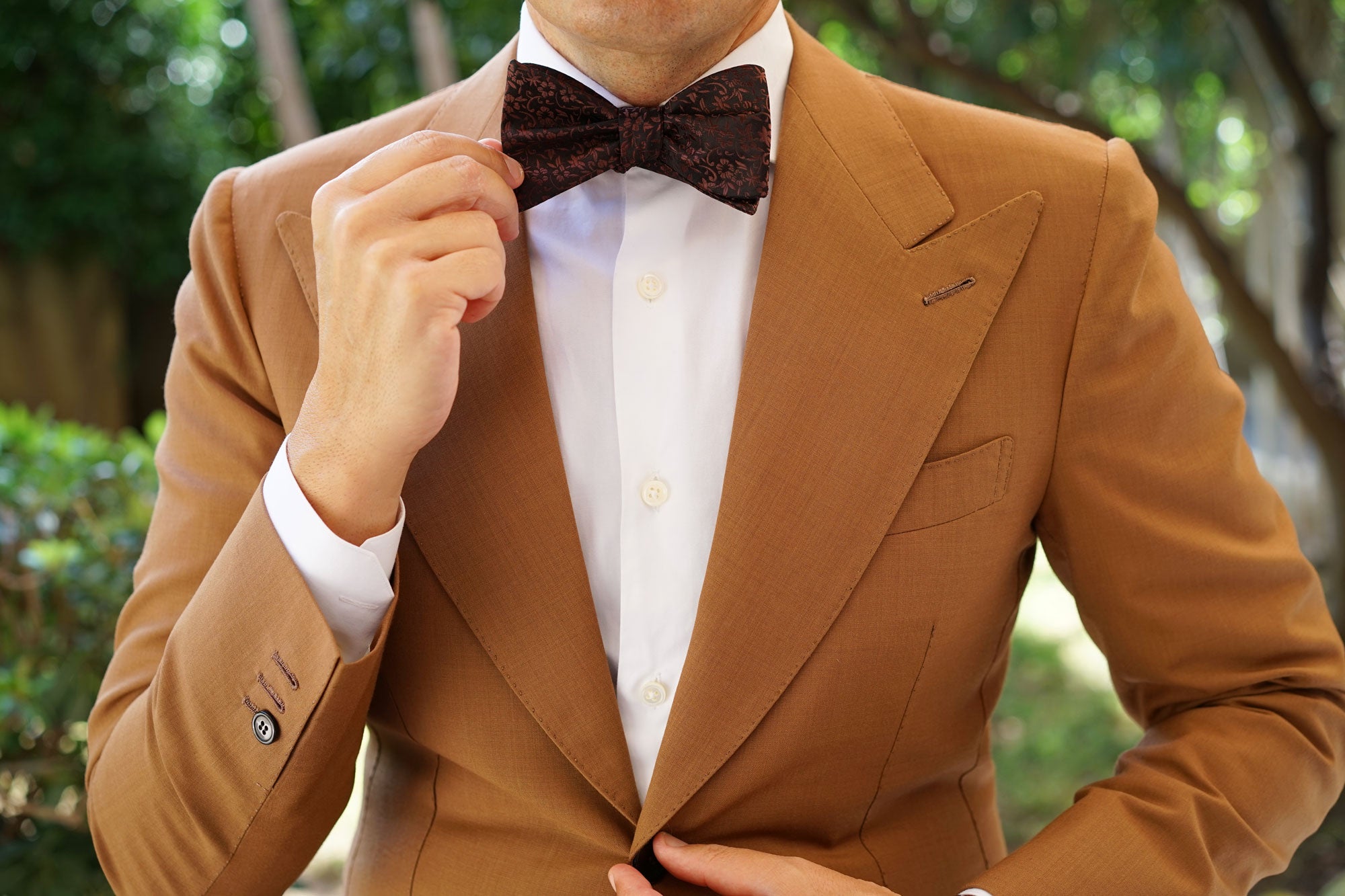 Truffle Brown Floral Self Bow Tie