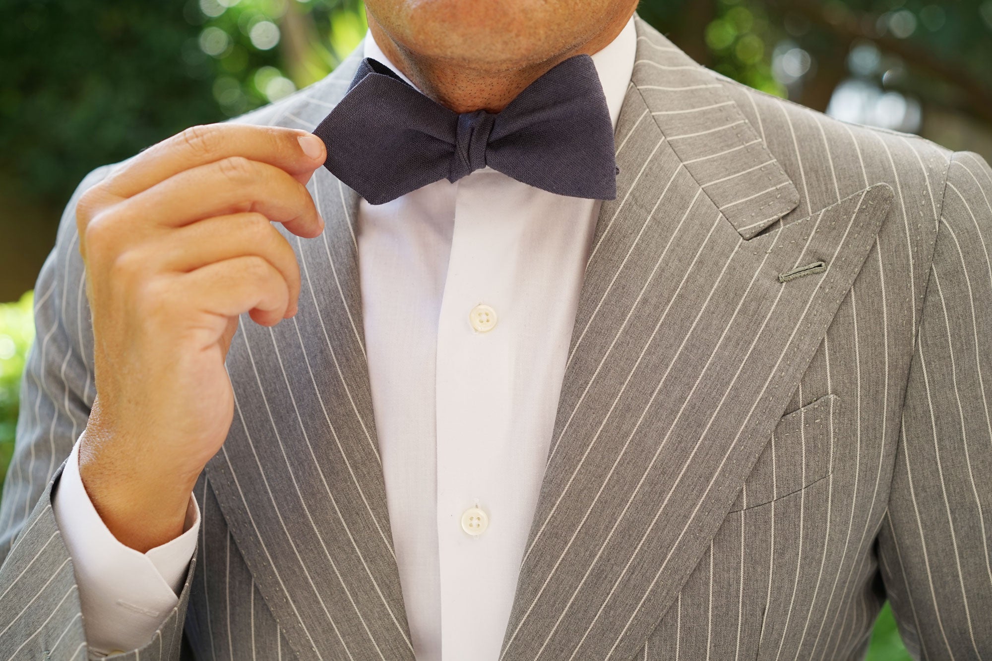 Navy Blue Slub Linen Self Tie Diamond Bow Tie