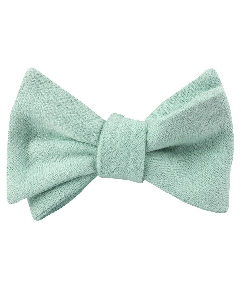 Mint Blush Green Chevron Linen Self Bow Tie