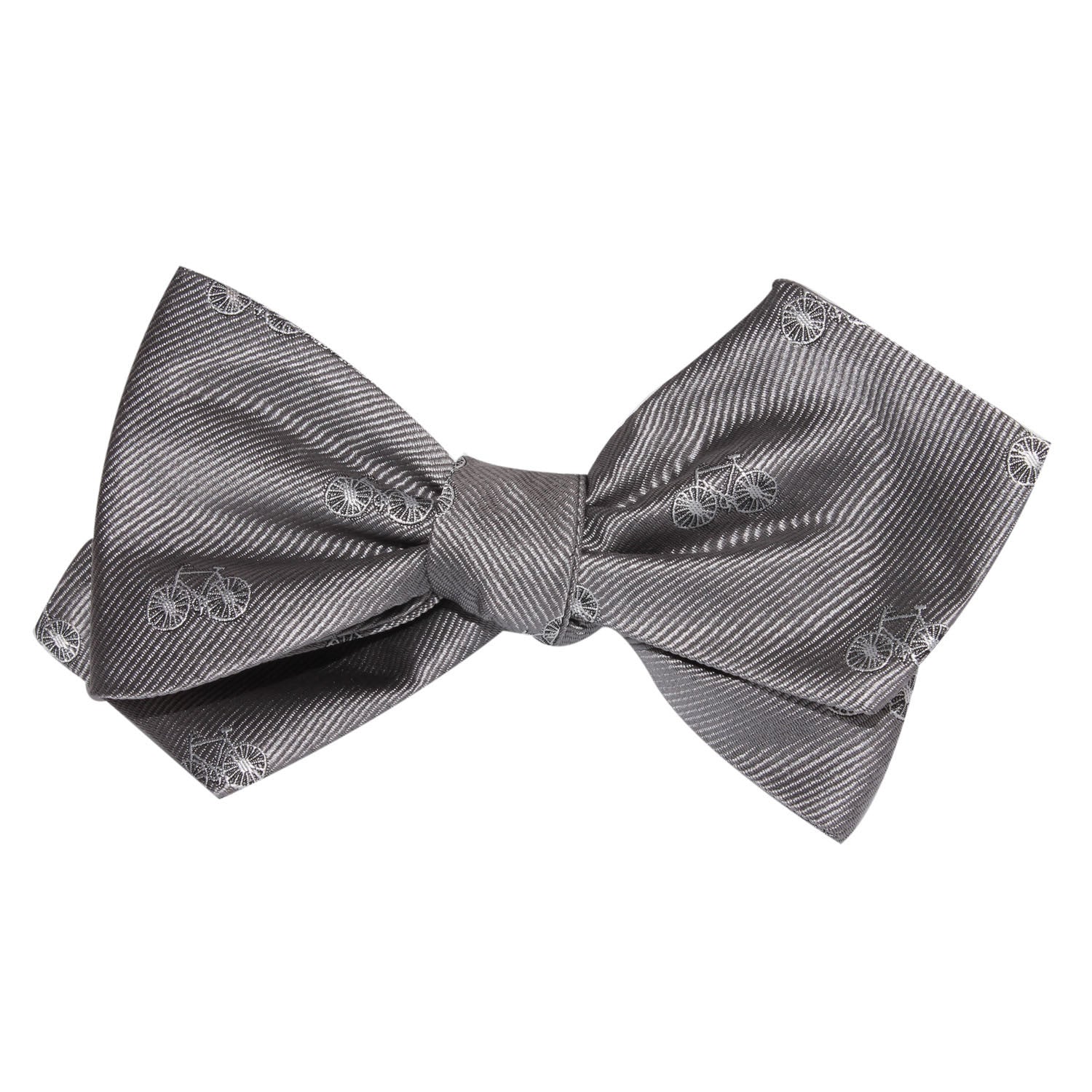 Grey with White French Bicycle Self Tie Diamond Tip Bow Tie