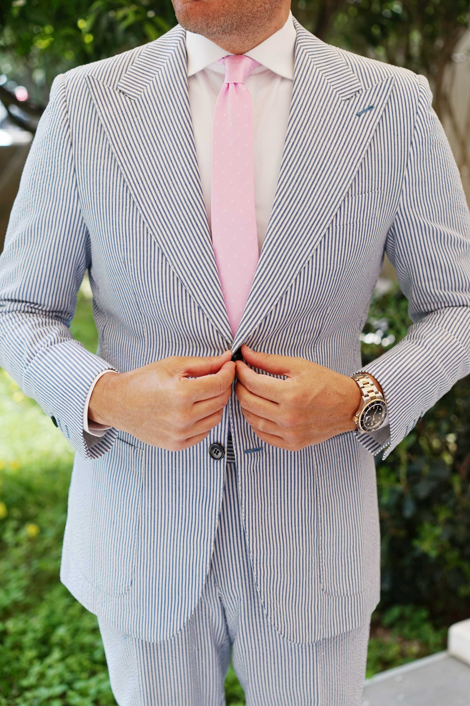 Soft Pink Polka Dots Skinny Tie