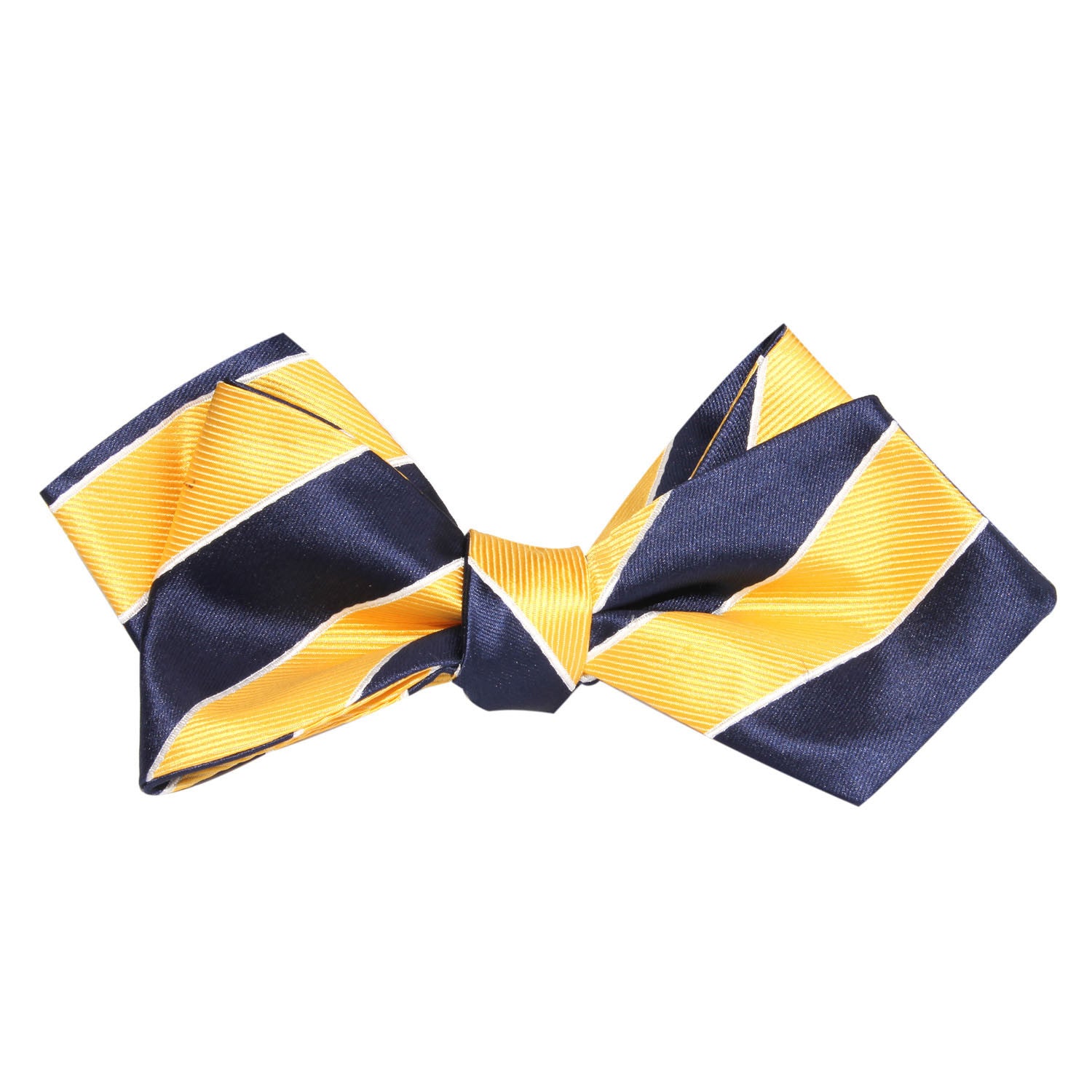 Yellow and Navy Blue Striped Self Tie Diamond Tip Bow Tie