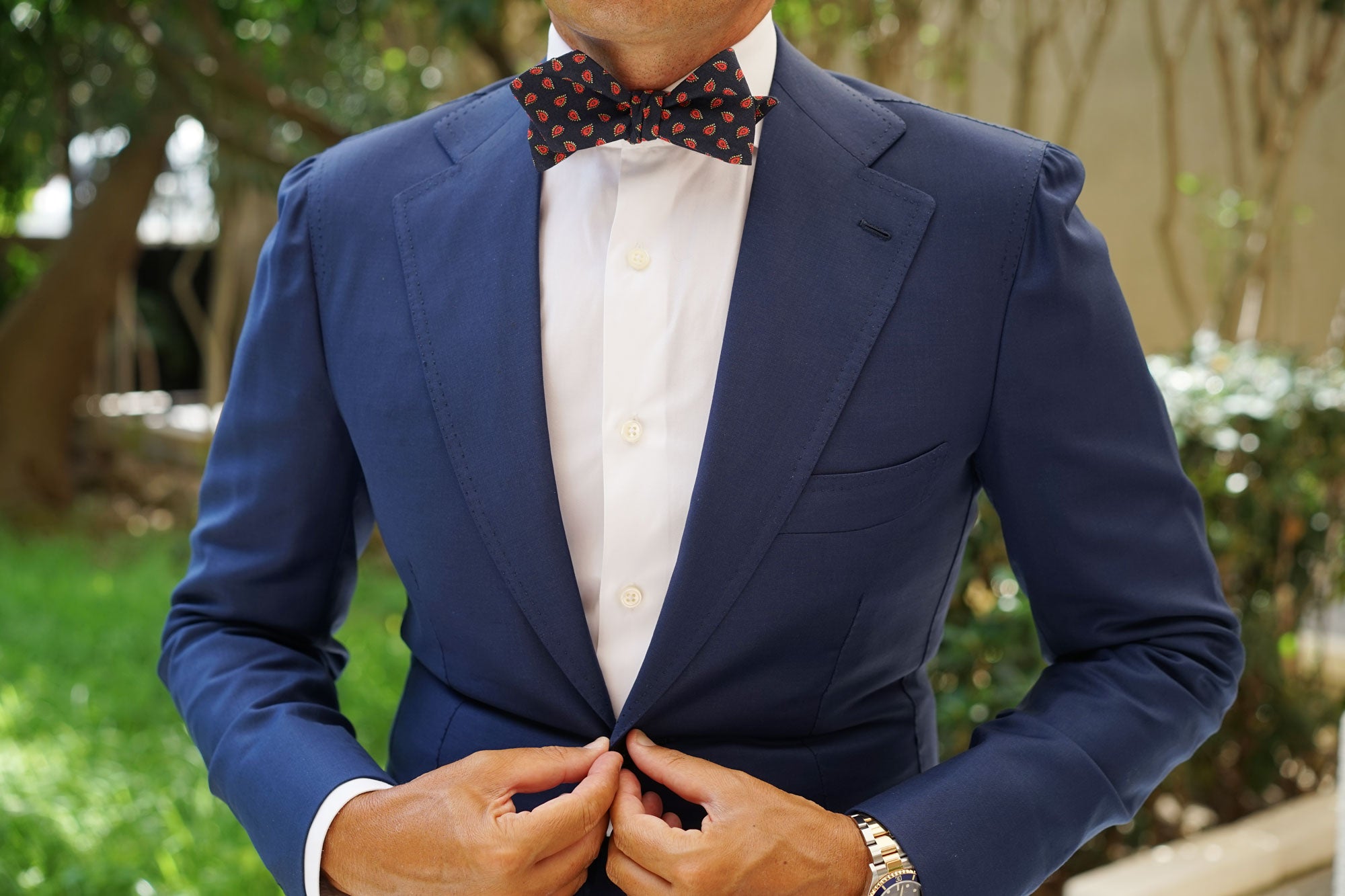 Milano Navy Blue Paisley Diamond Self Bow Tie