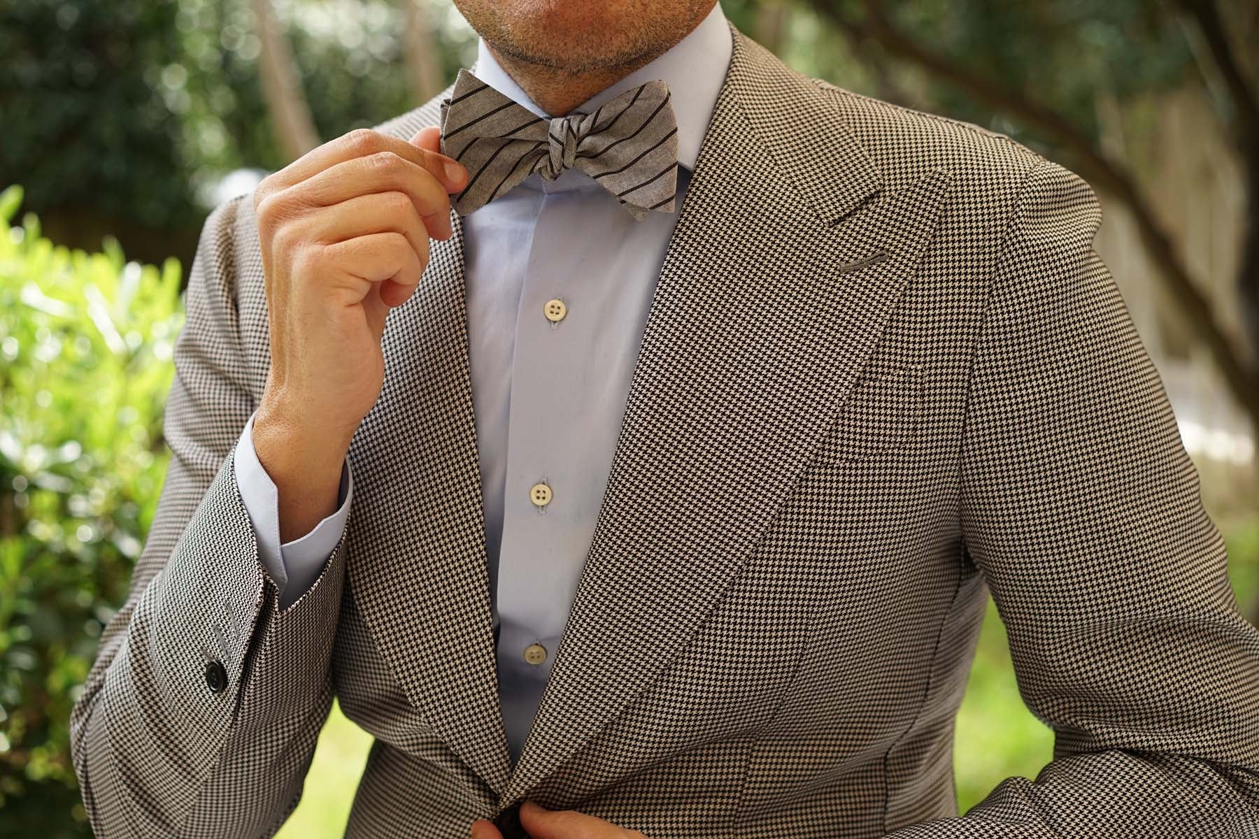 Ash Gray Pinstripe Self Bow Tie