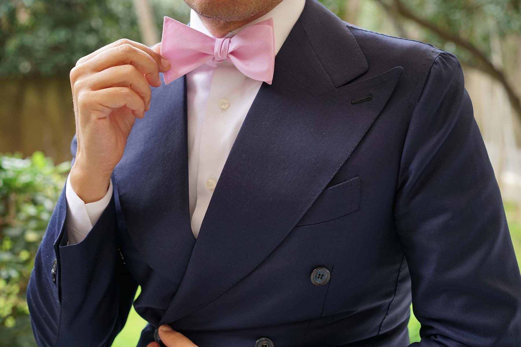 Light Pink Cotton Pinstripes Self Tie Bow Tie